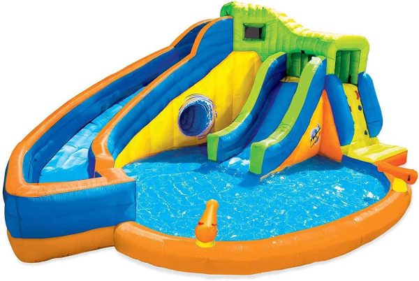BANZAI Pipeline Twist Kids Inflatable Outdoor Backyard Water Pool Aqua Splash Park and Slides - CostcoStore