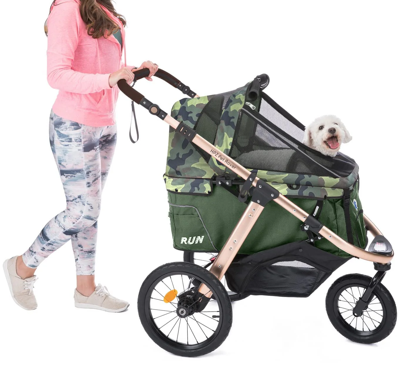 Jogging Sports Stroller with Comfort Rubber Wheels/Zipper-Less Entry/1-Hand Quick Fold/Aluminum Frame for Small/Medium Dogs, Cats and Pets (Green...