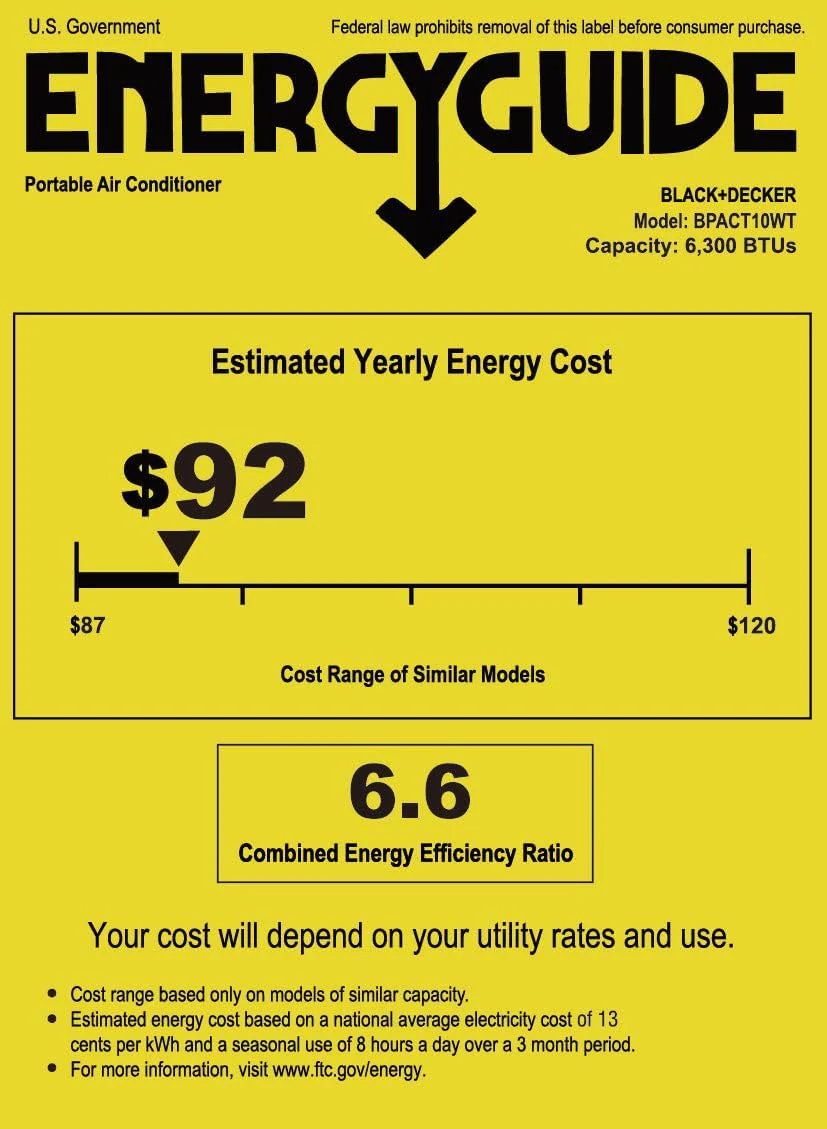 BLACK+DECKER 10,000 BTU Portable Air Conditioner for Rooms up to 450 Sq. Ft. with Remote – White