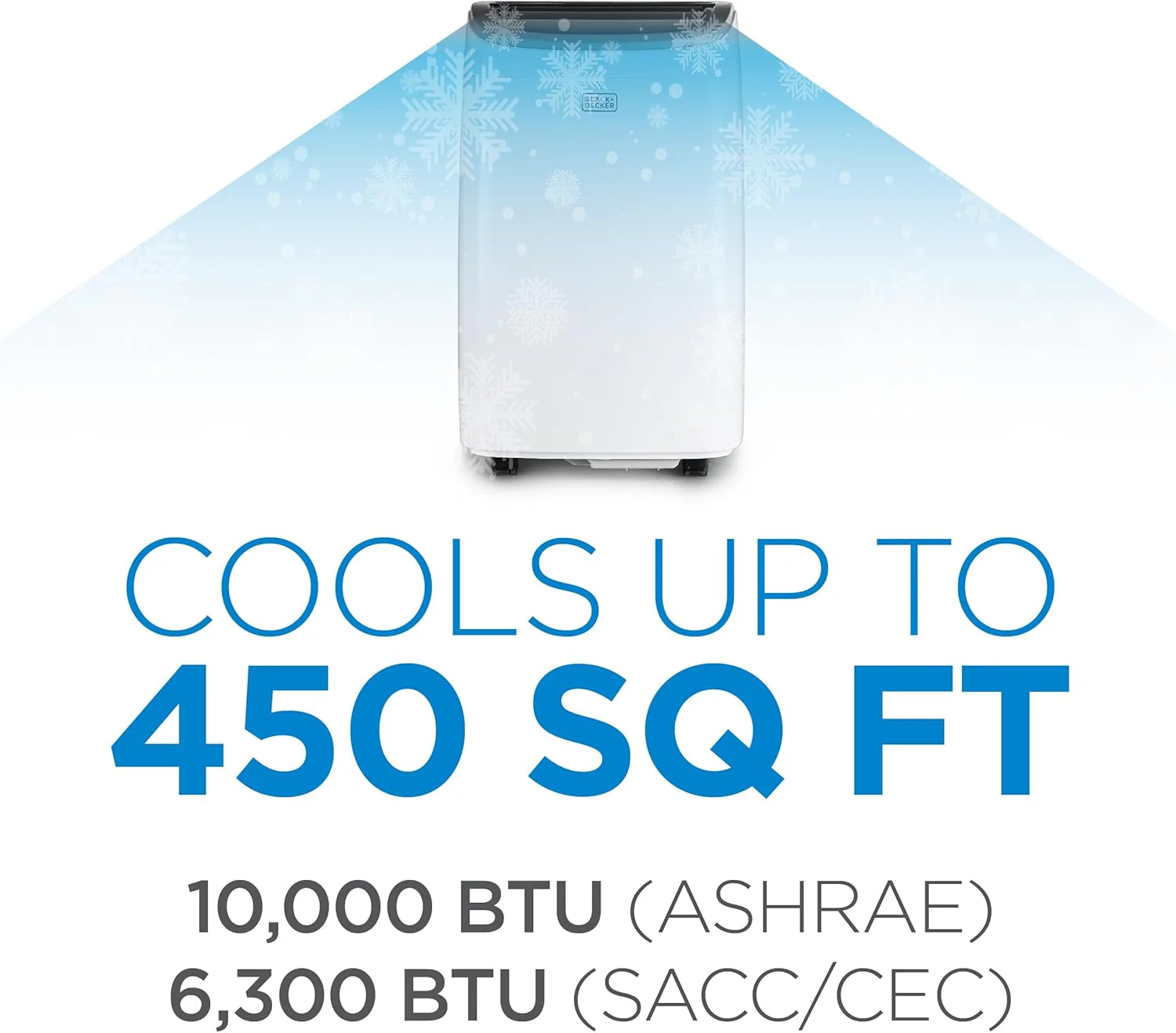 BLACK+DECKER 10,000 BTU Portable Air Conditioner for Rooms up to 450 Sq. Ft. with Remote – White