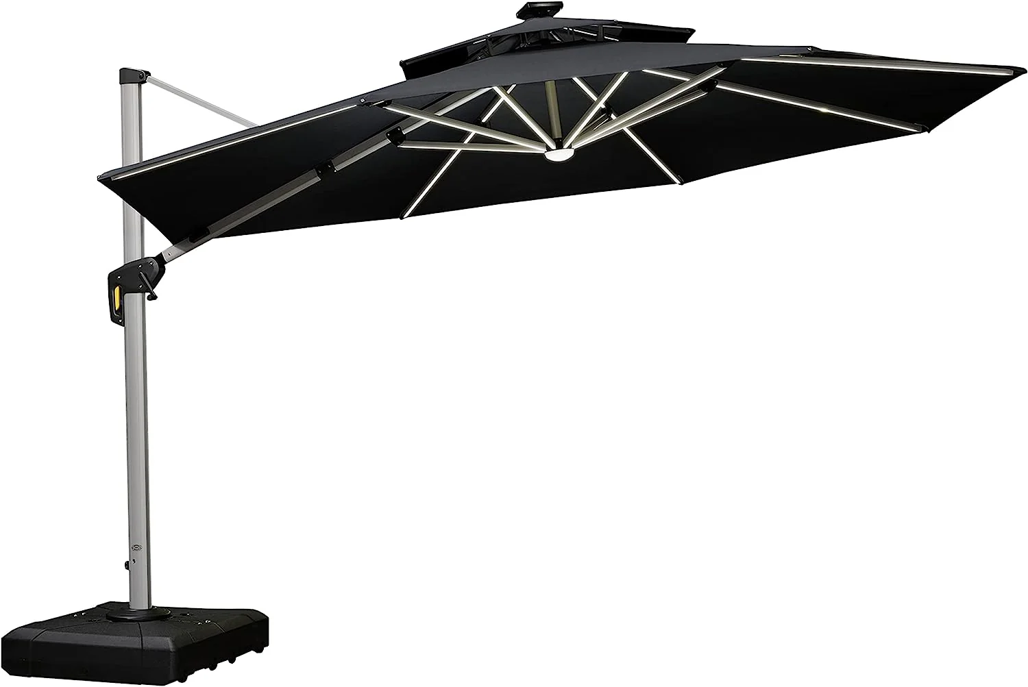 12ft Solar LED Patio Umbrella Outdoor Round Umbrella Large Cantilever Umbrella with LED Lights Windproof Bias Umbrella Heavy Duty Parasol for...