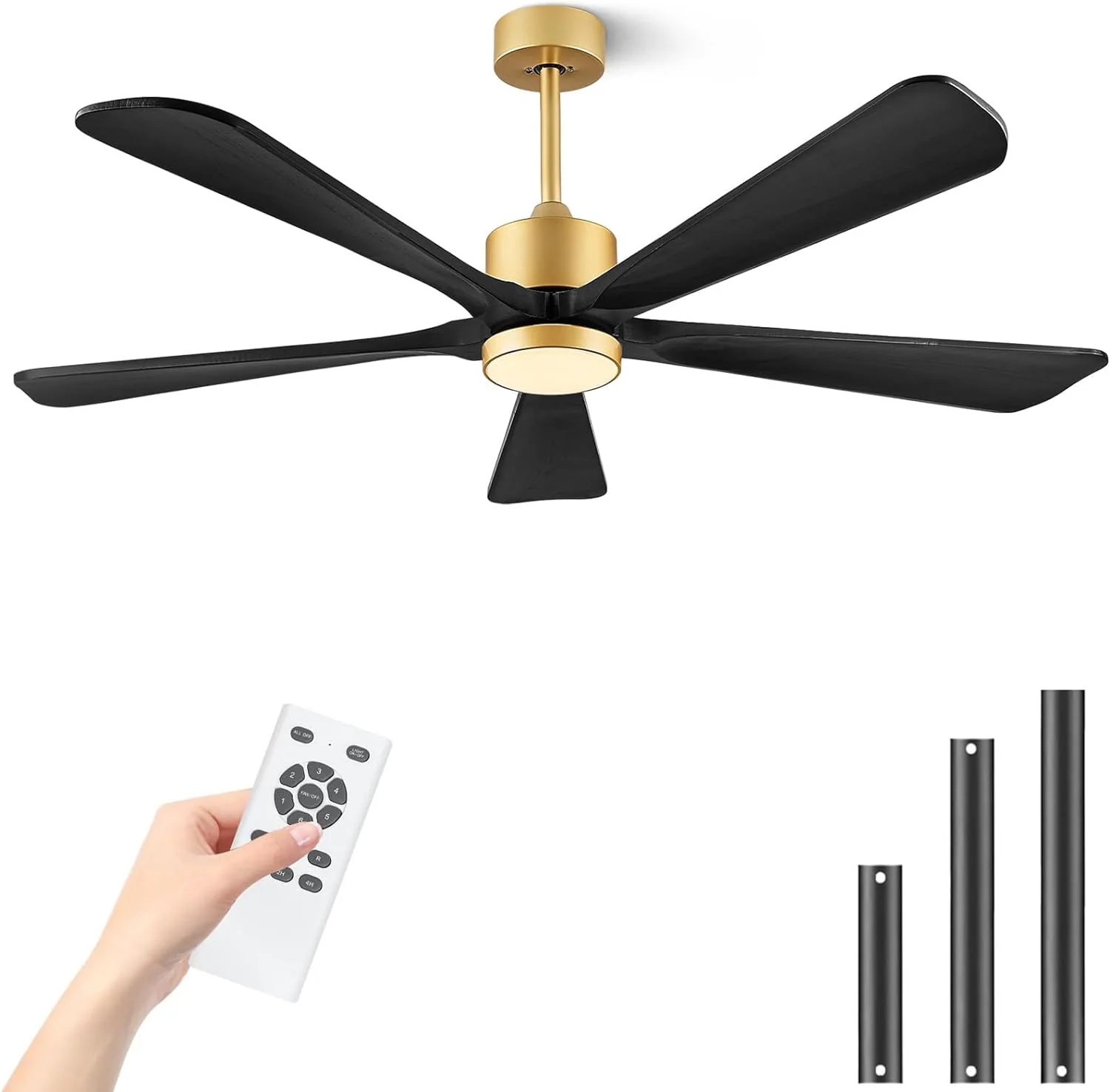 Ceiling Fans with Lights, 60 inch Outdoor Ceiling Fans with Lights for Patio and Remote Control, Modern Ceiling Fan with Light, 5 Solid Wood Blades...