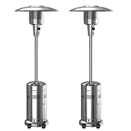 2 Set 48,000-BTU Umbrella Patio Propane Heater with Wheels,Stainless Steel Patio Heater,Stainless Steel Floorstanding Liquid Propane Heater Outdoor...
