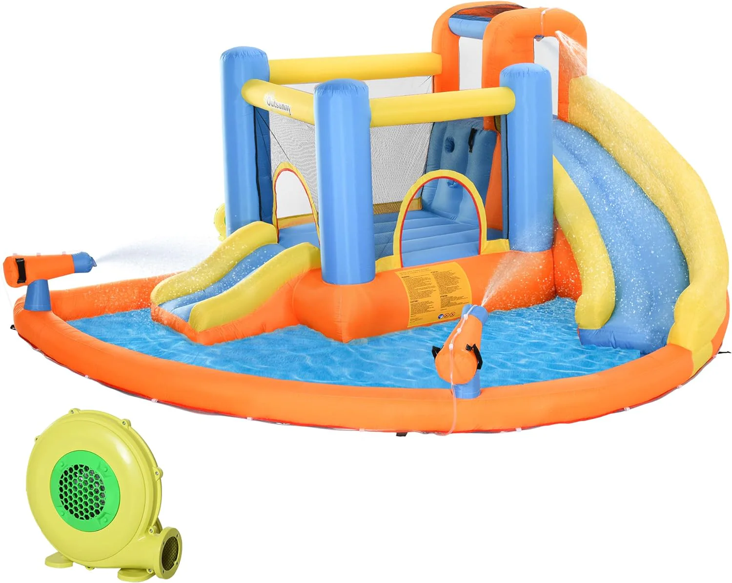 Kids Inflatable Water Slide 5-in-1 Bounce House Water Park Jumping Castle with Water Pool, Slide, Climbing Walls, & 2 Water Cannons, 450W Air...