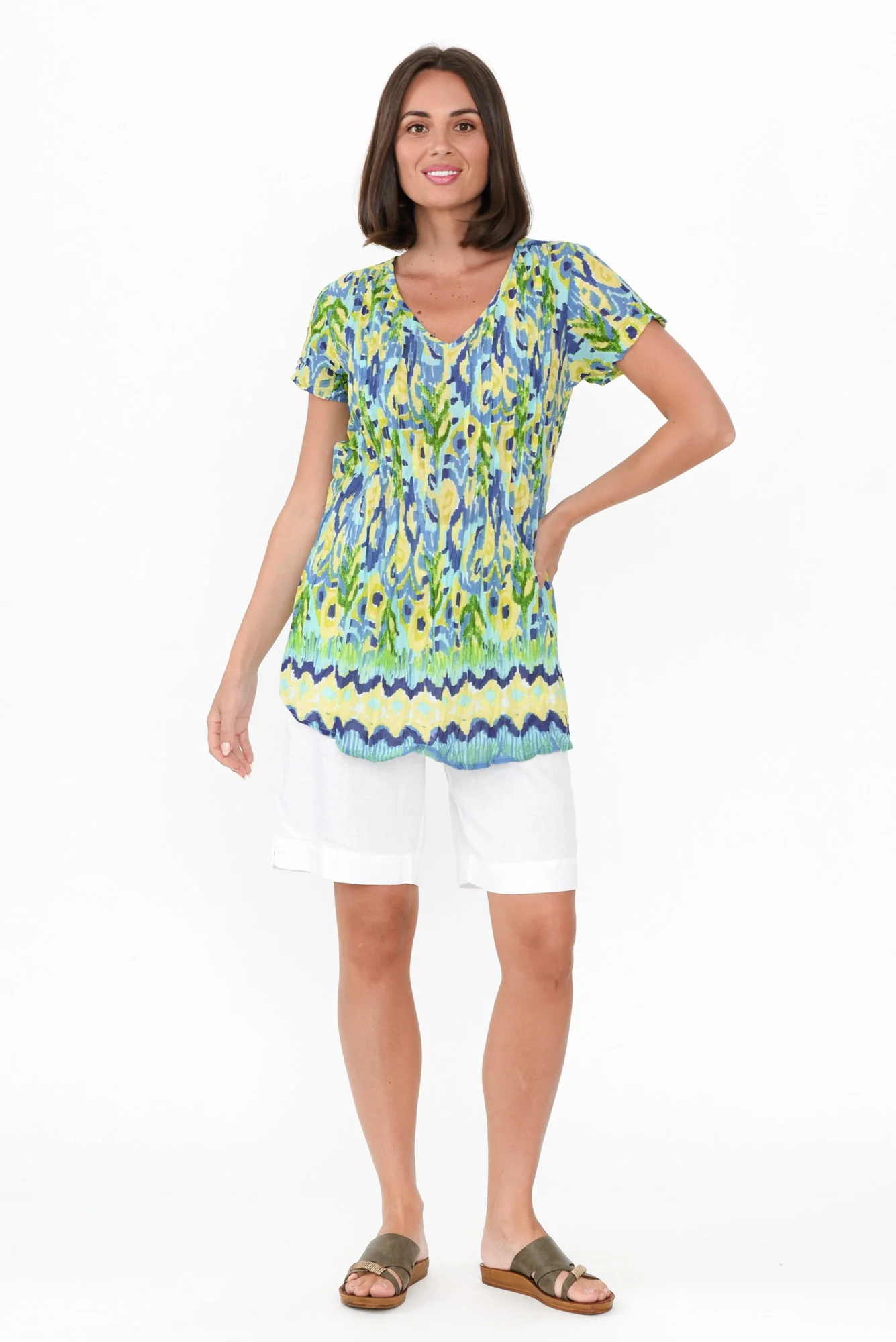 Fia Aqua Garden Crinkle Cotton Top