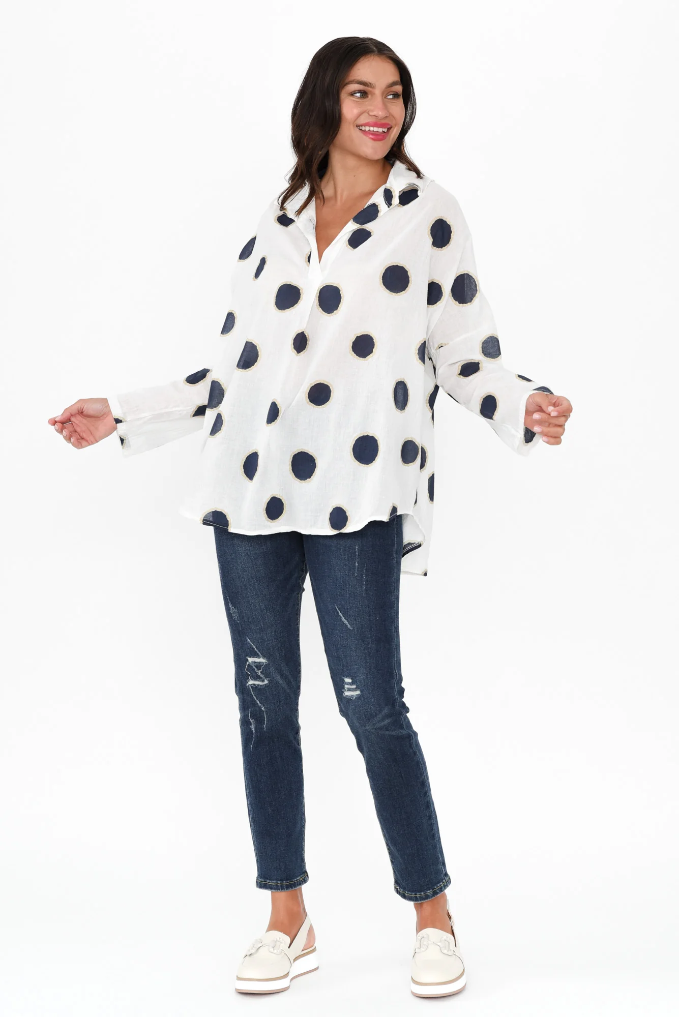 Garcia White Spot Cotton Top