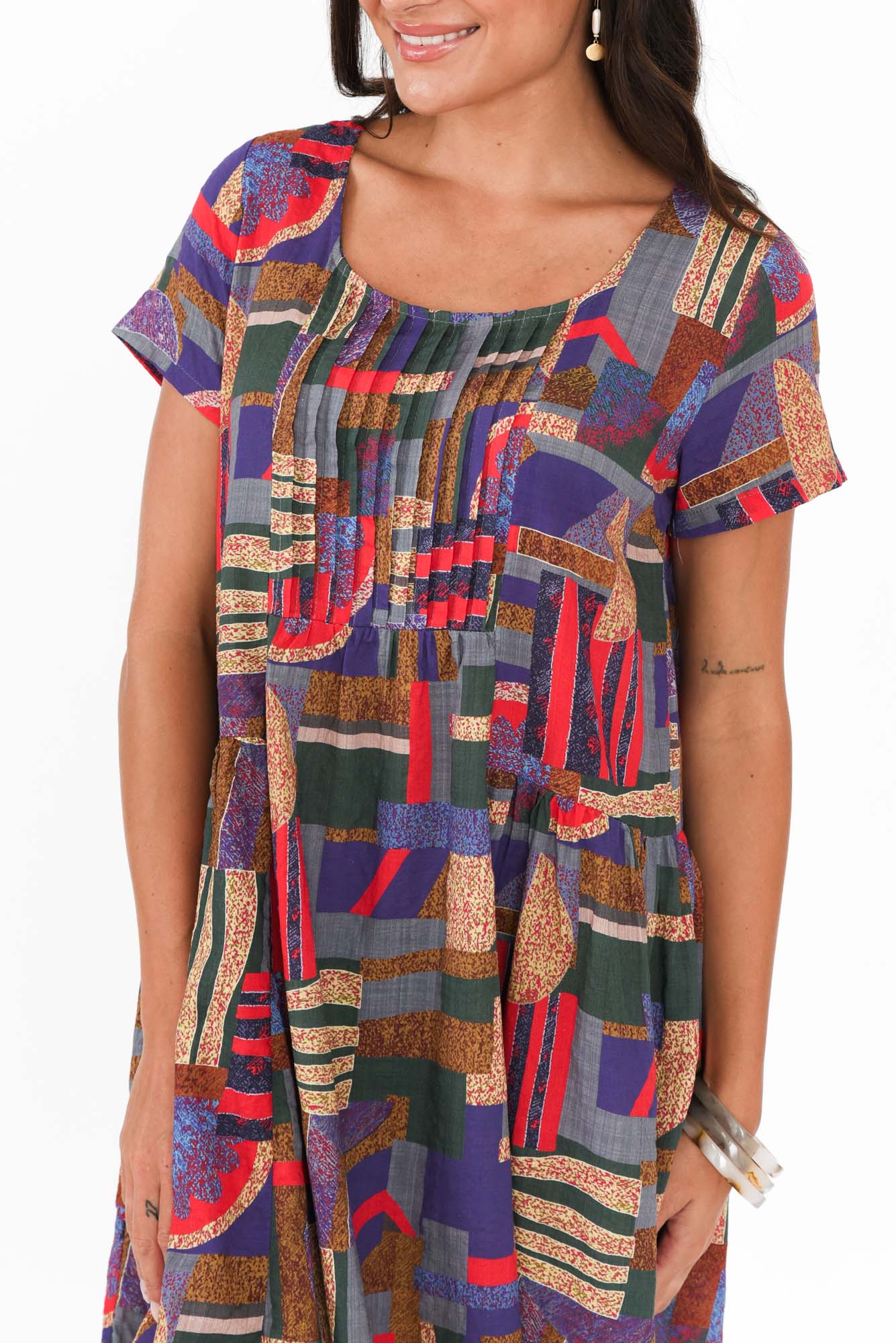 Hanoi Red Abstract Cotton Blend Dress