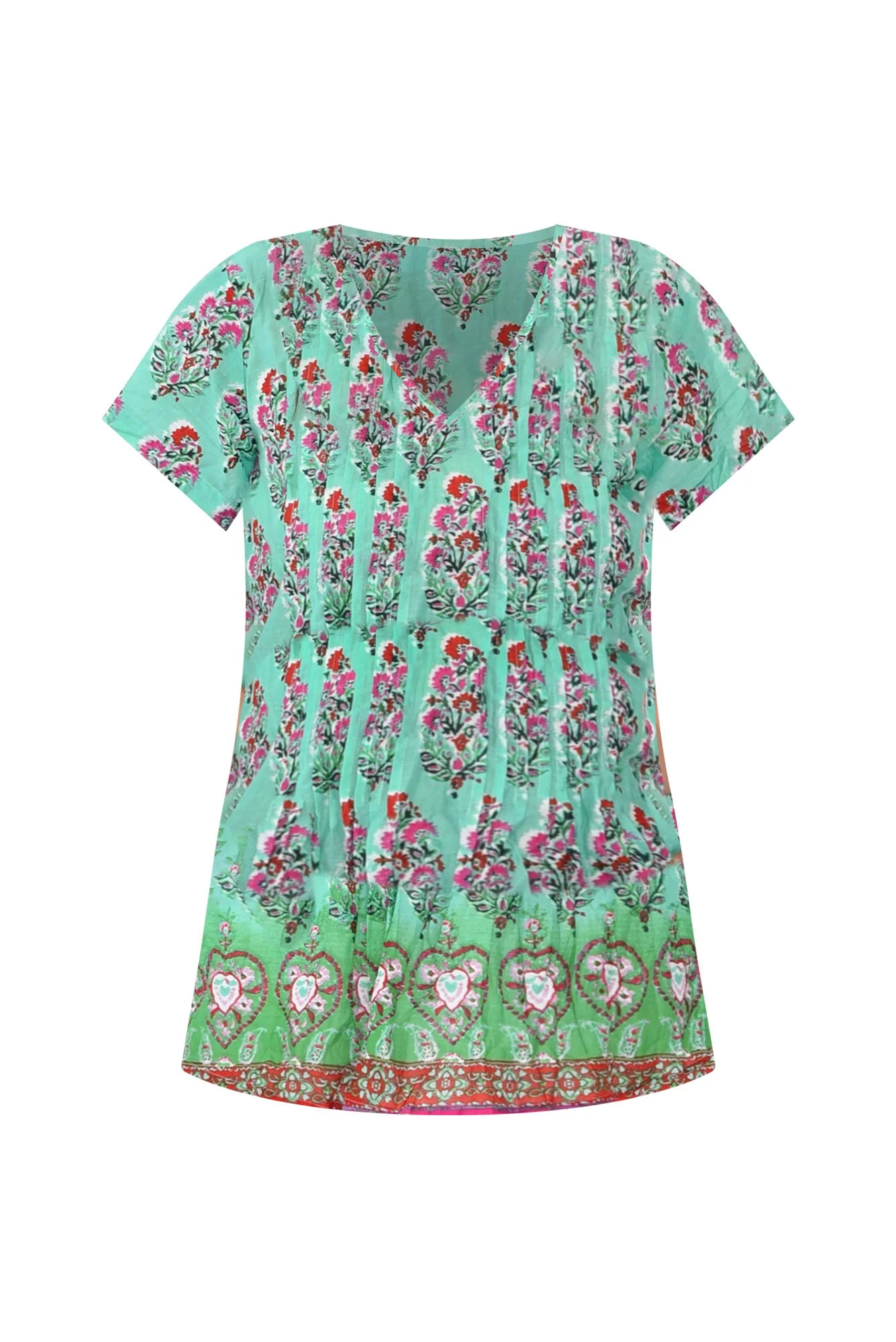 Fia Aqua Botanical Crinkle Cotton Top