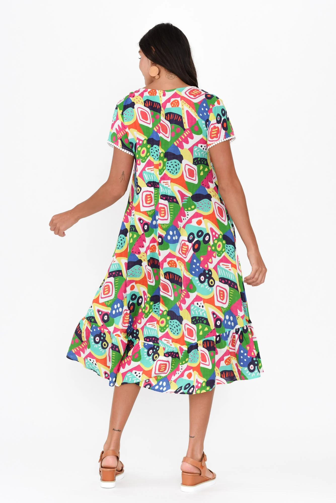 Katika Green Abstract Cotton V Neck Dress