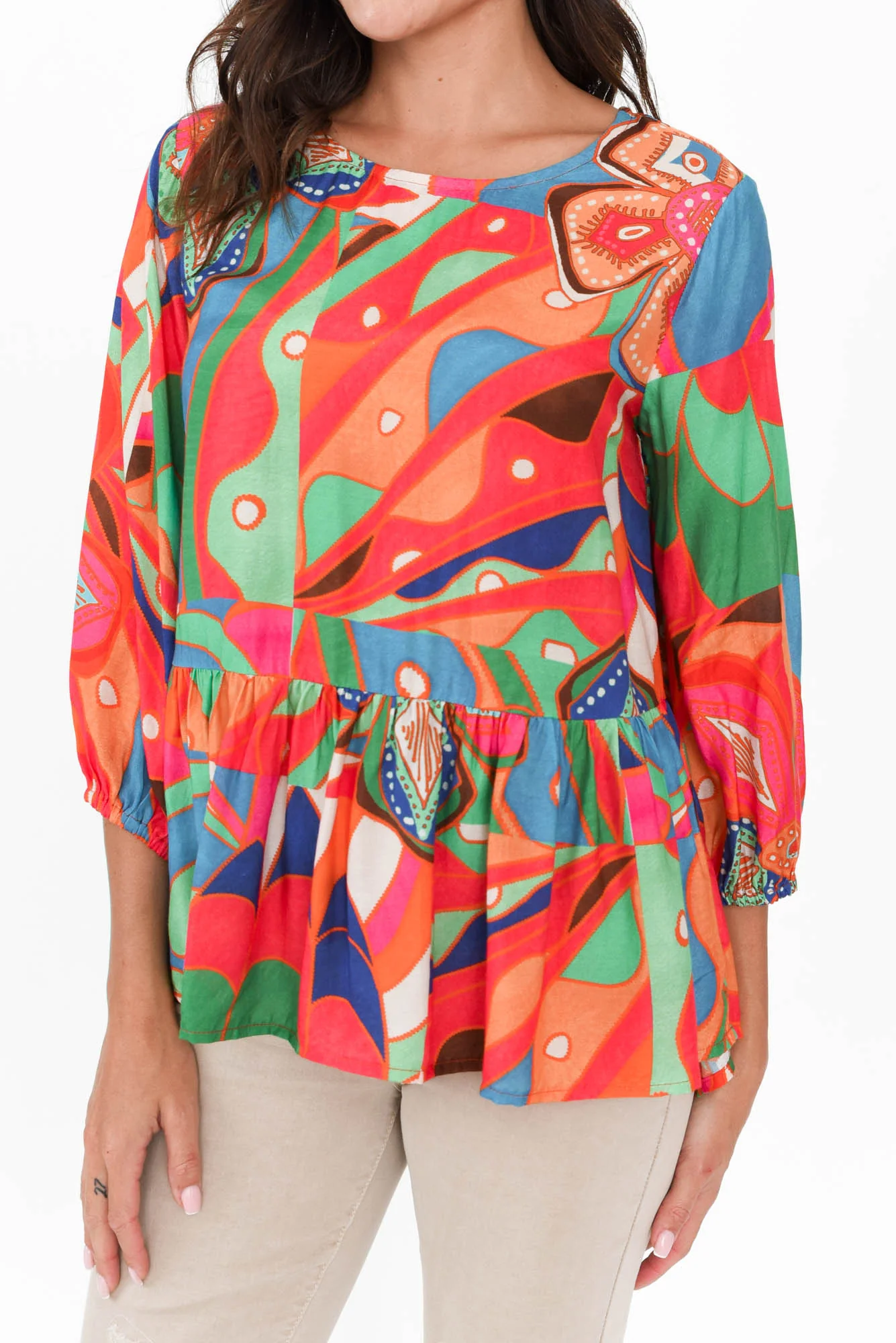 Bramley Orange Aztec Tiered Top