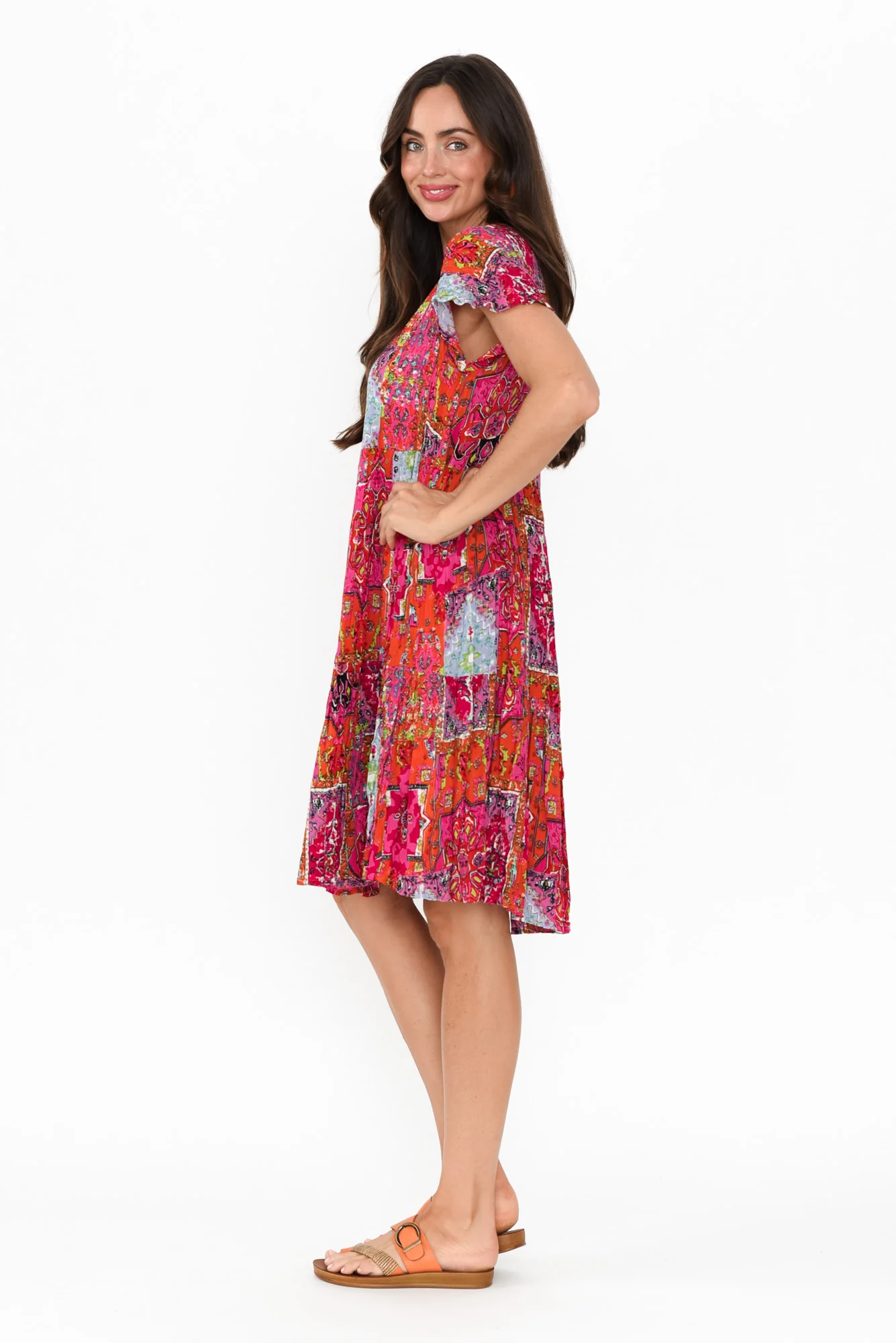 Azalea Pink Mosaic Crinkle Dress