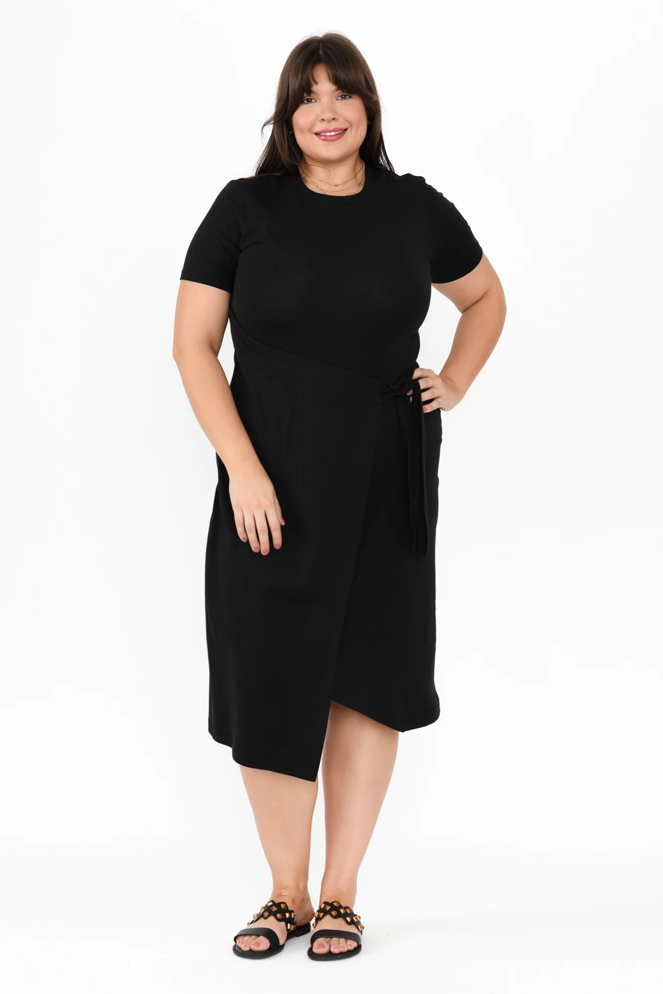 Georgie Black Wrap Cotton Tee Dress