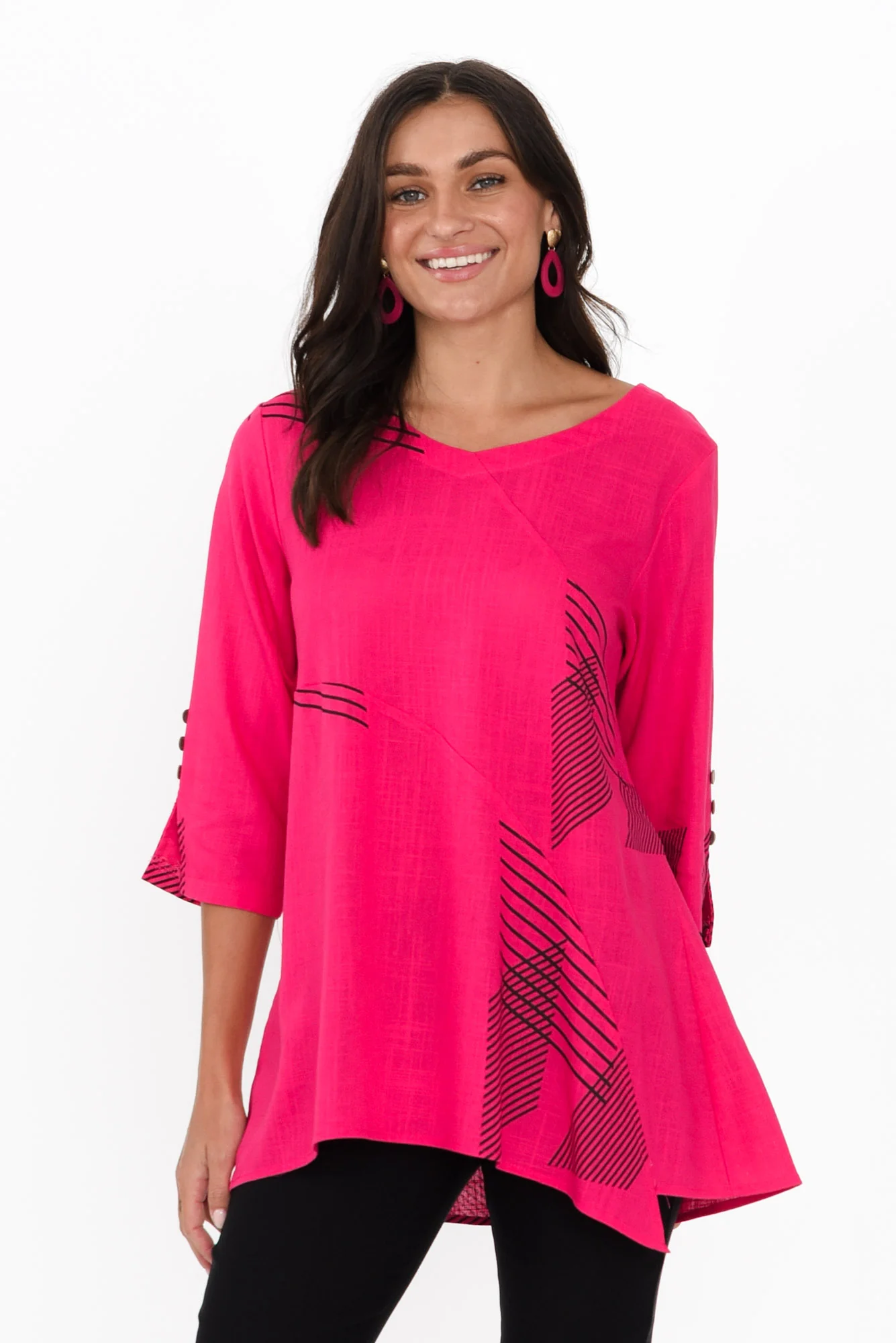 Dina Fuchsia Geo Linen Cotton Top