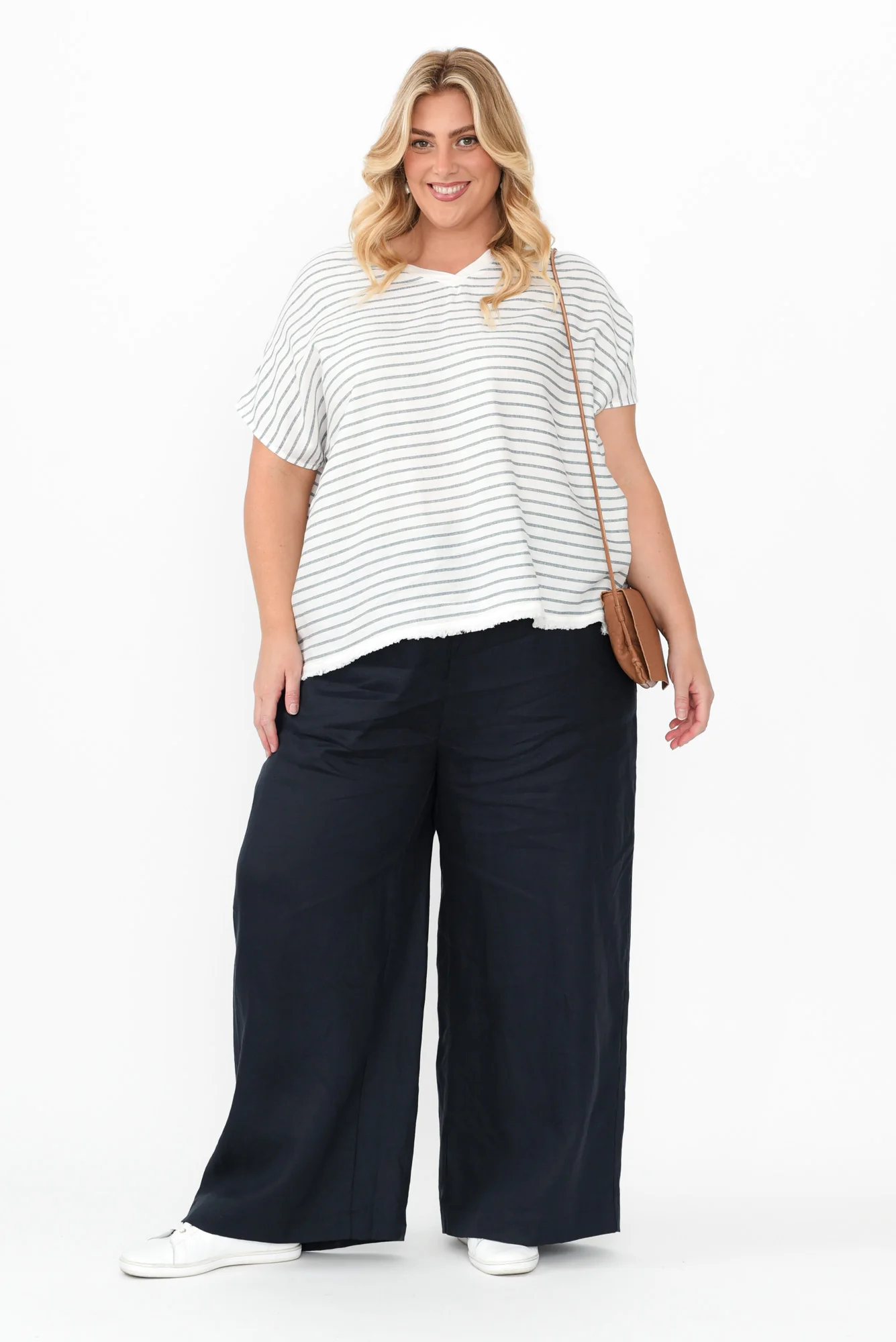 Hanley White Stripe Linen Blend Top