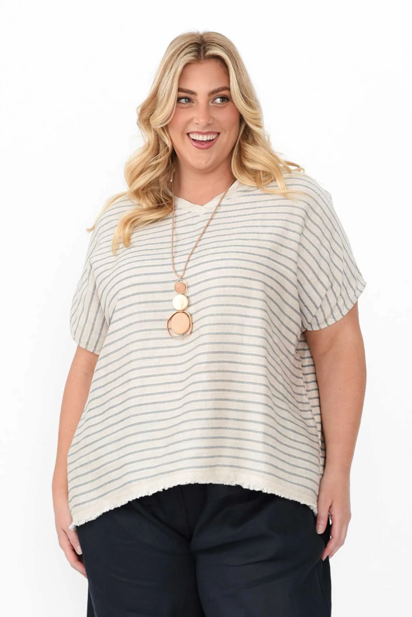 Hanley Beige Stripe Linen Blend Top