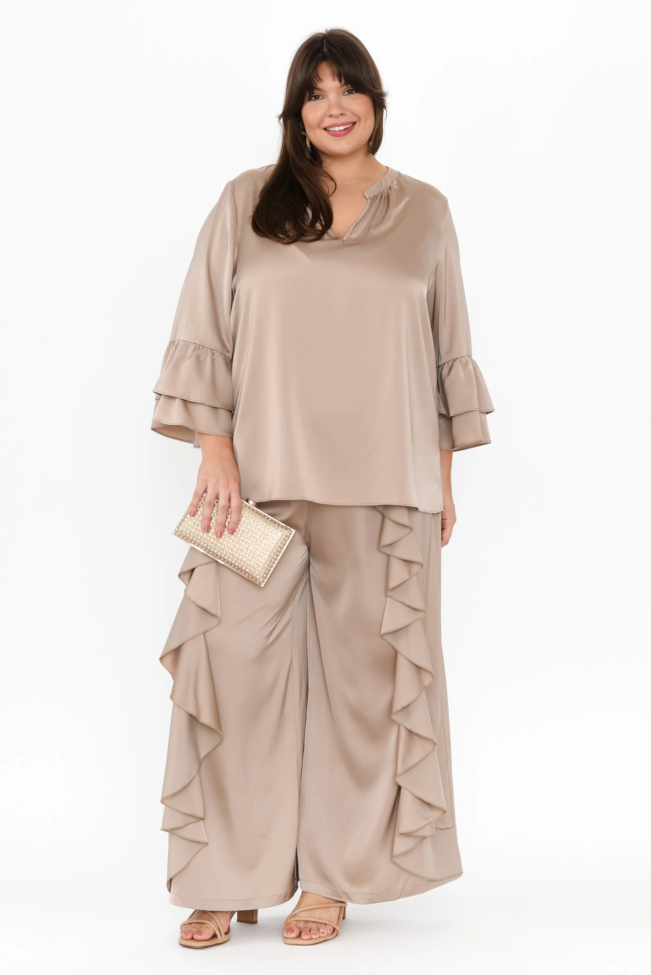 Dancer Taupe Frill Top
