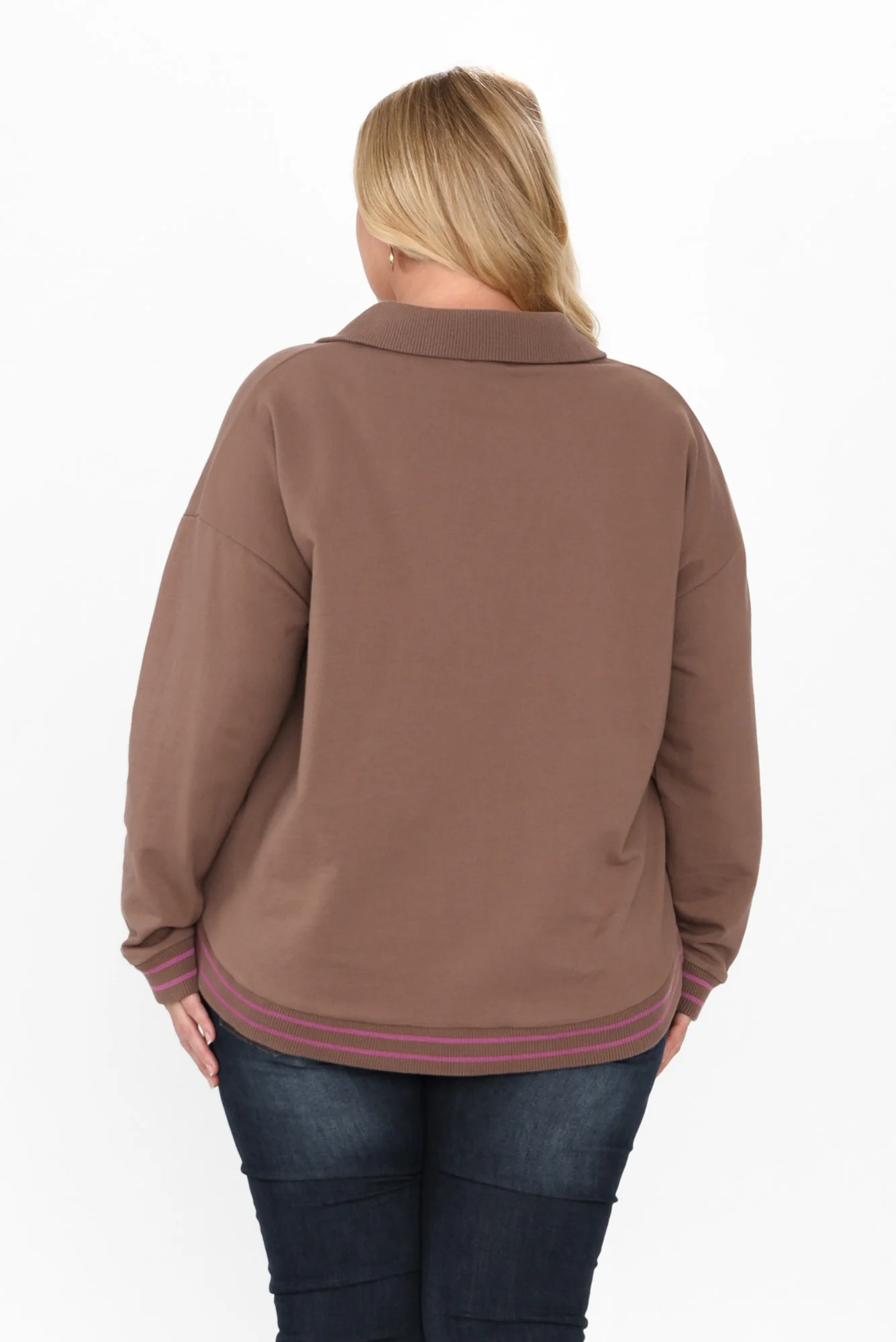 Katra Brown Trim Cotton Blend Top