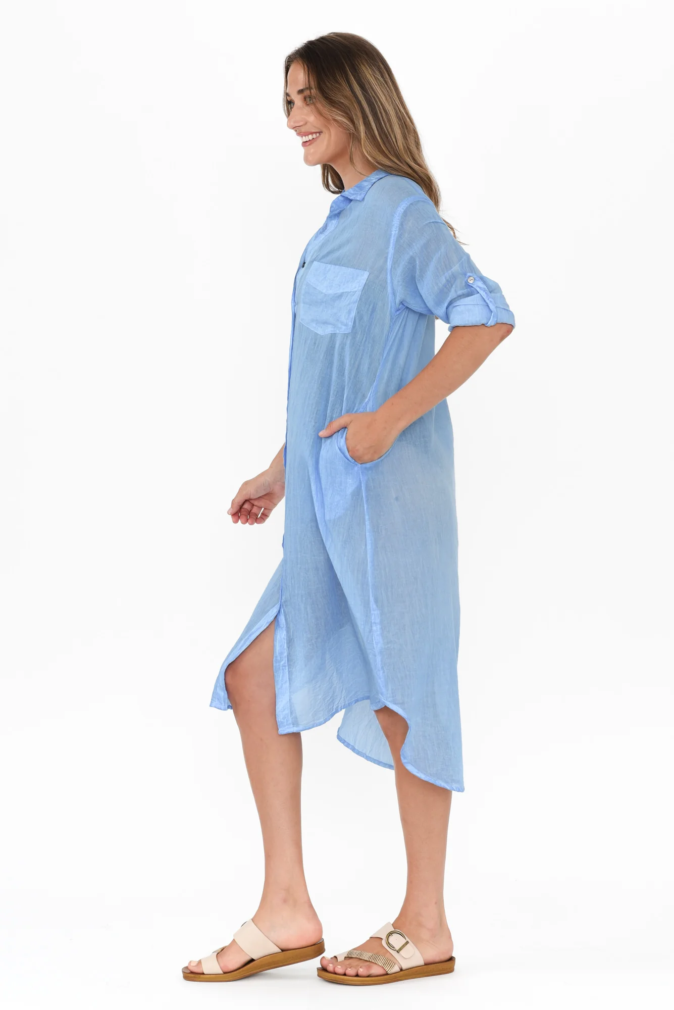 Hailey Blue Cotton Button Kaftan