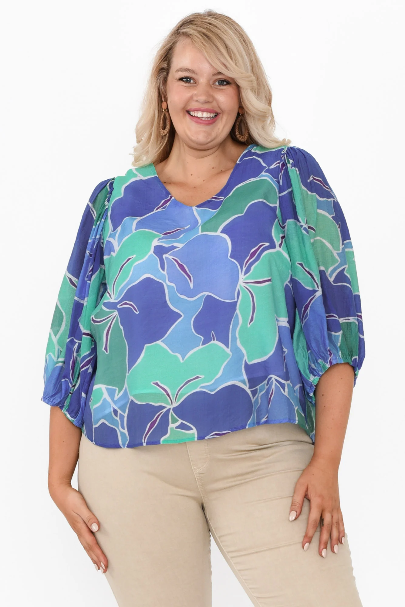 Misma Cobalt Floral V Neck Top
