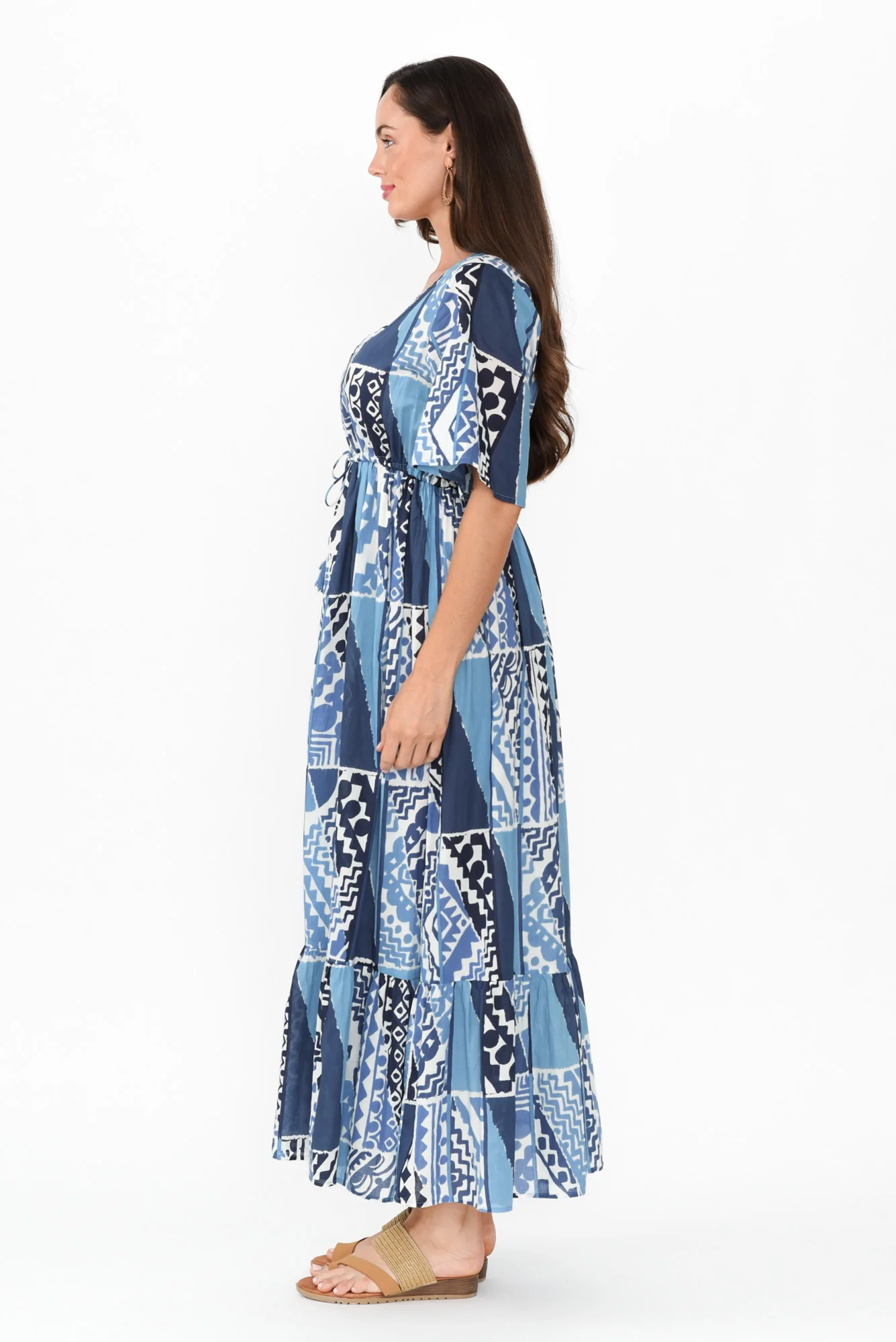 Bella Blue Motif Cotton Tier Dress