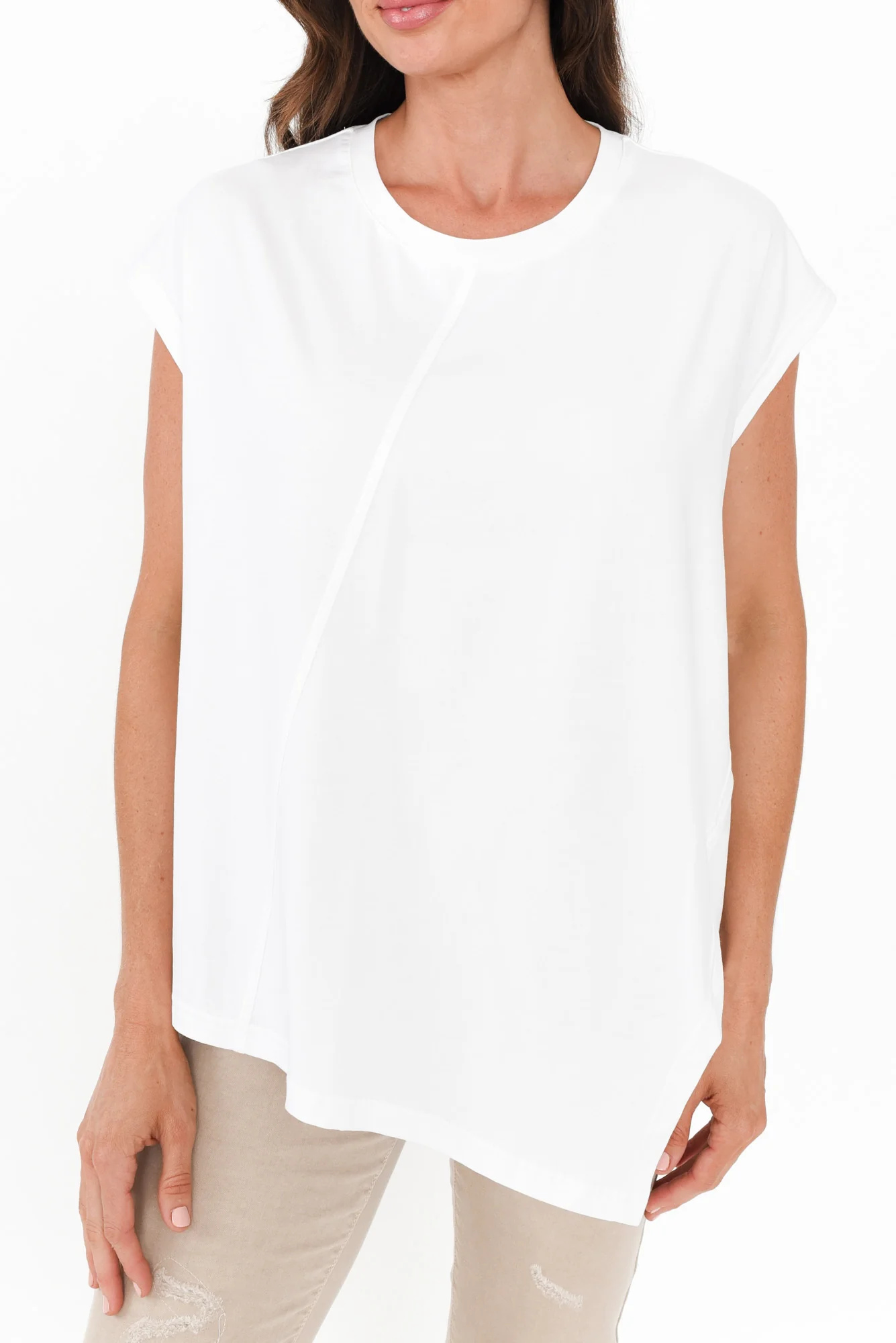 Dione White Cotton Blend Asymmetric Top