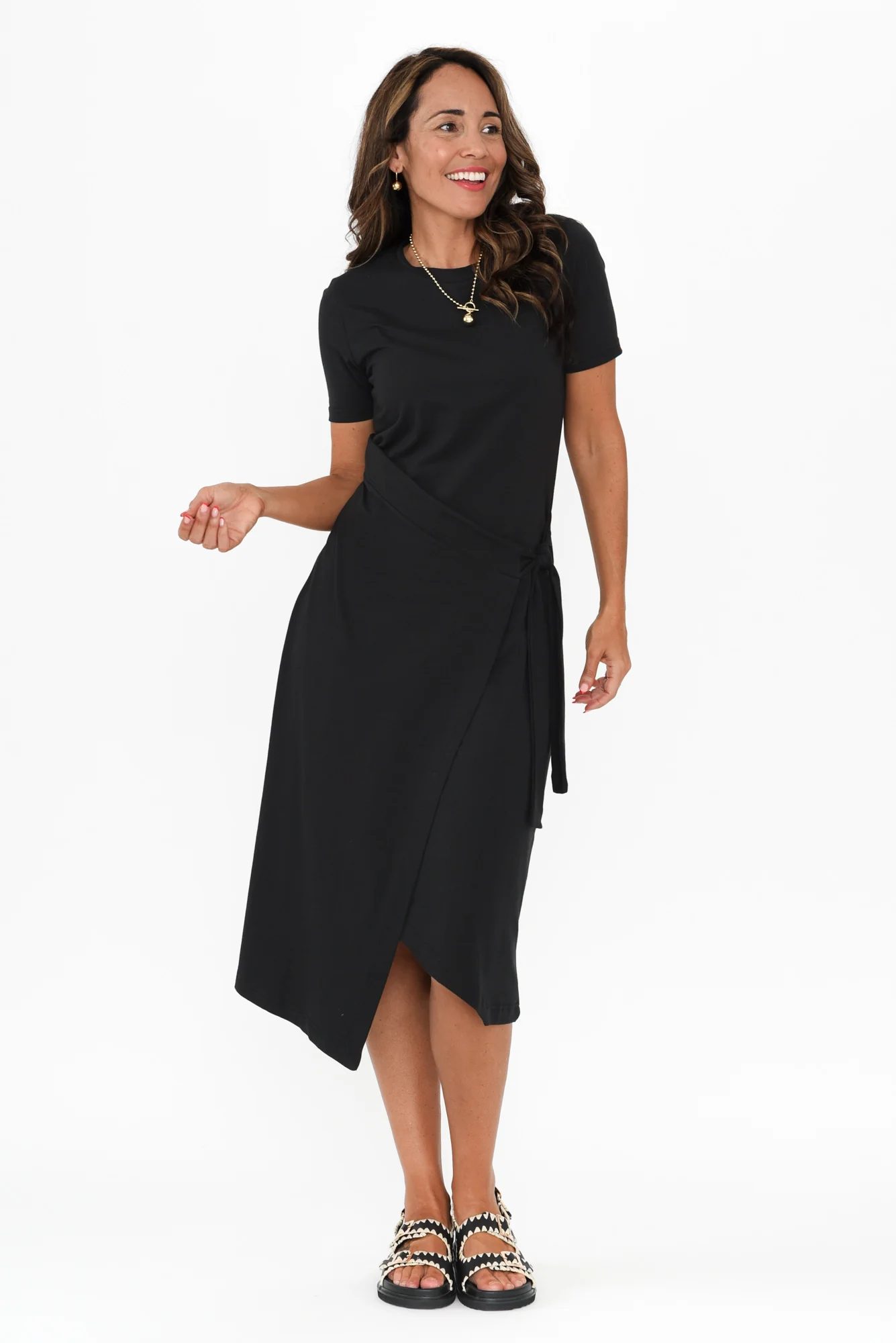 Georgie Black Wrap Cotton Tee Dress