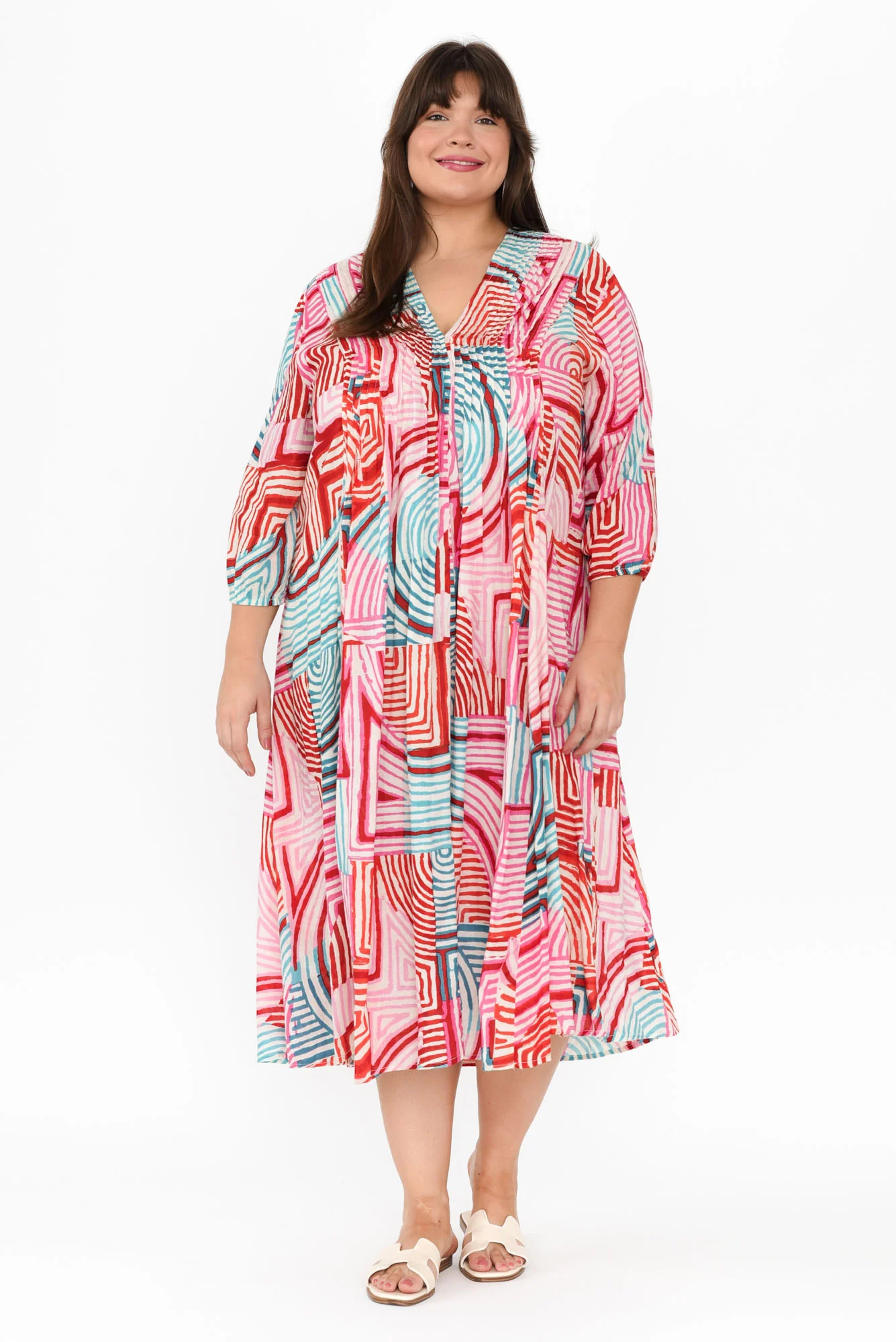 Fria Pink Geo Cotton Dress