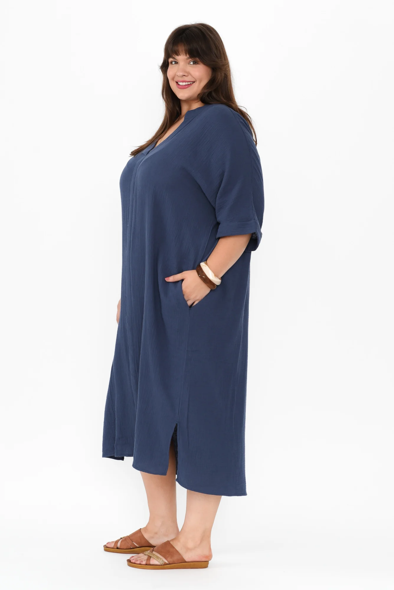 Juniper Navy Cotton Cheesecloth Dress