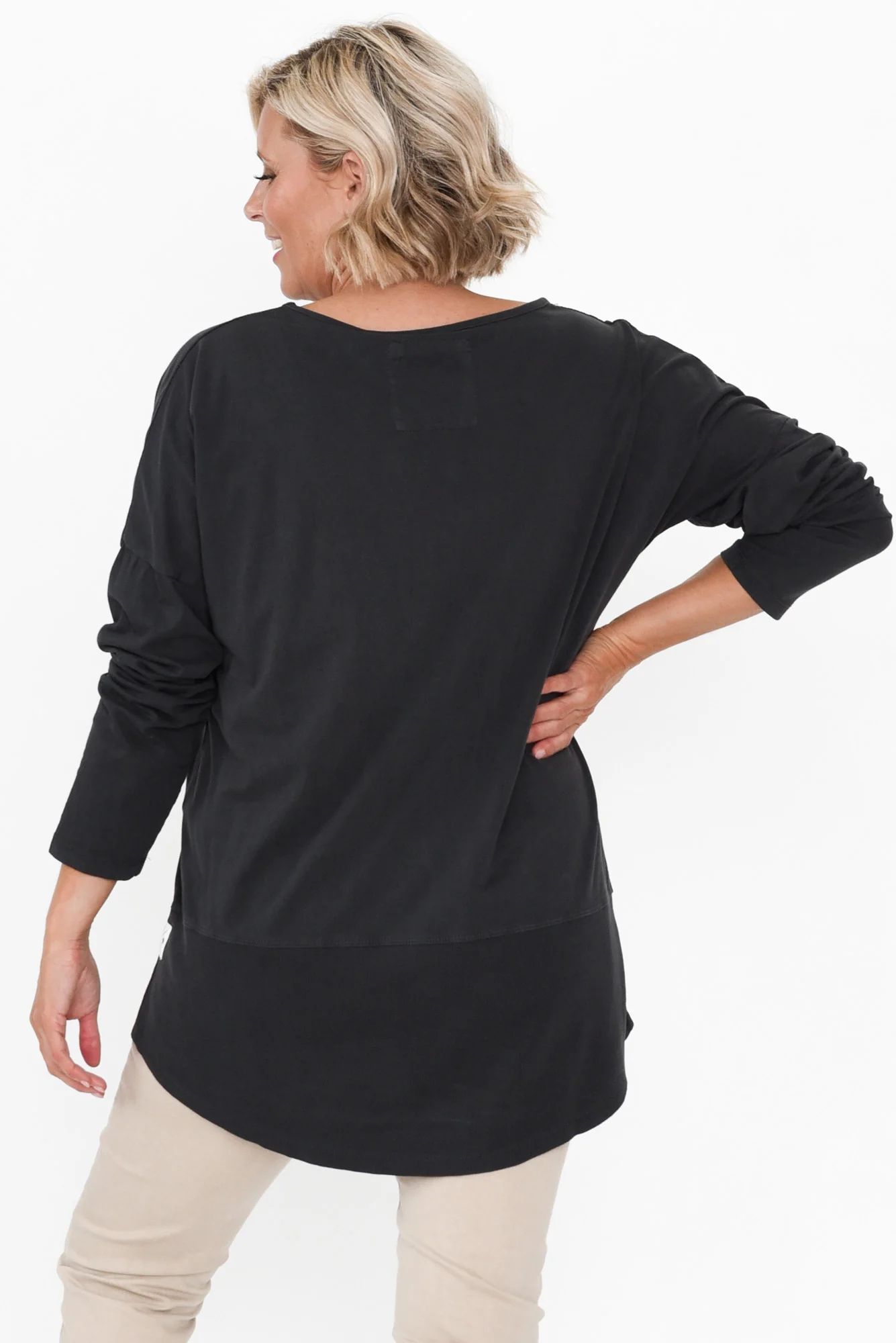 Fundamental Washed Black Cotton Rib Sleeved Top