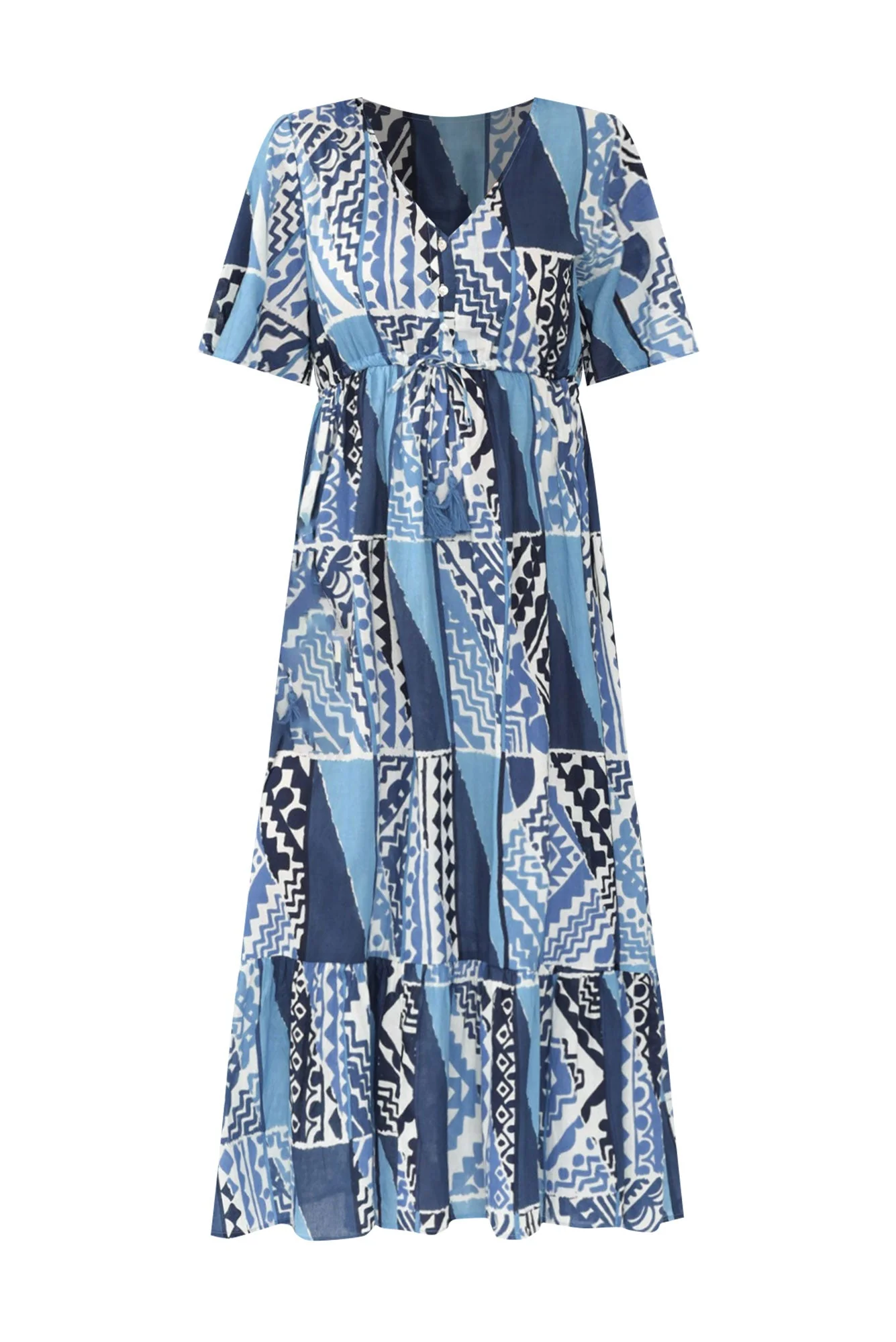 Bella Blue Motif Cotton Tier Dress