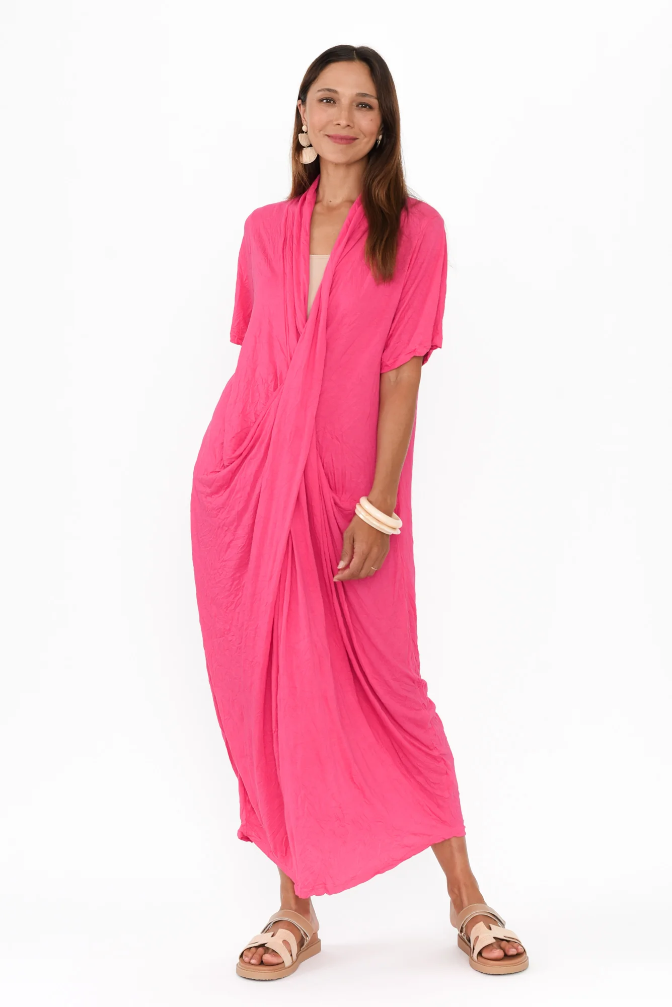 Kensley Pink Crossover Cotton Dress