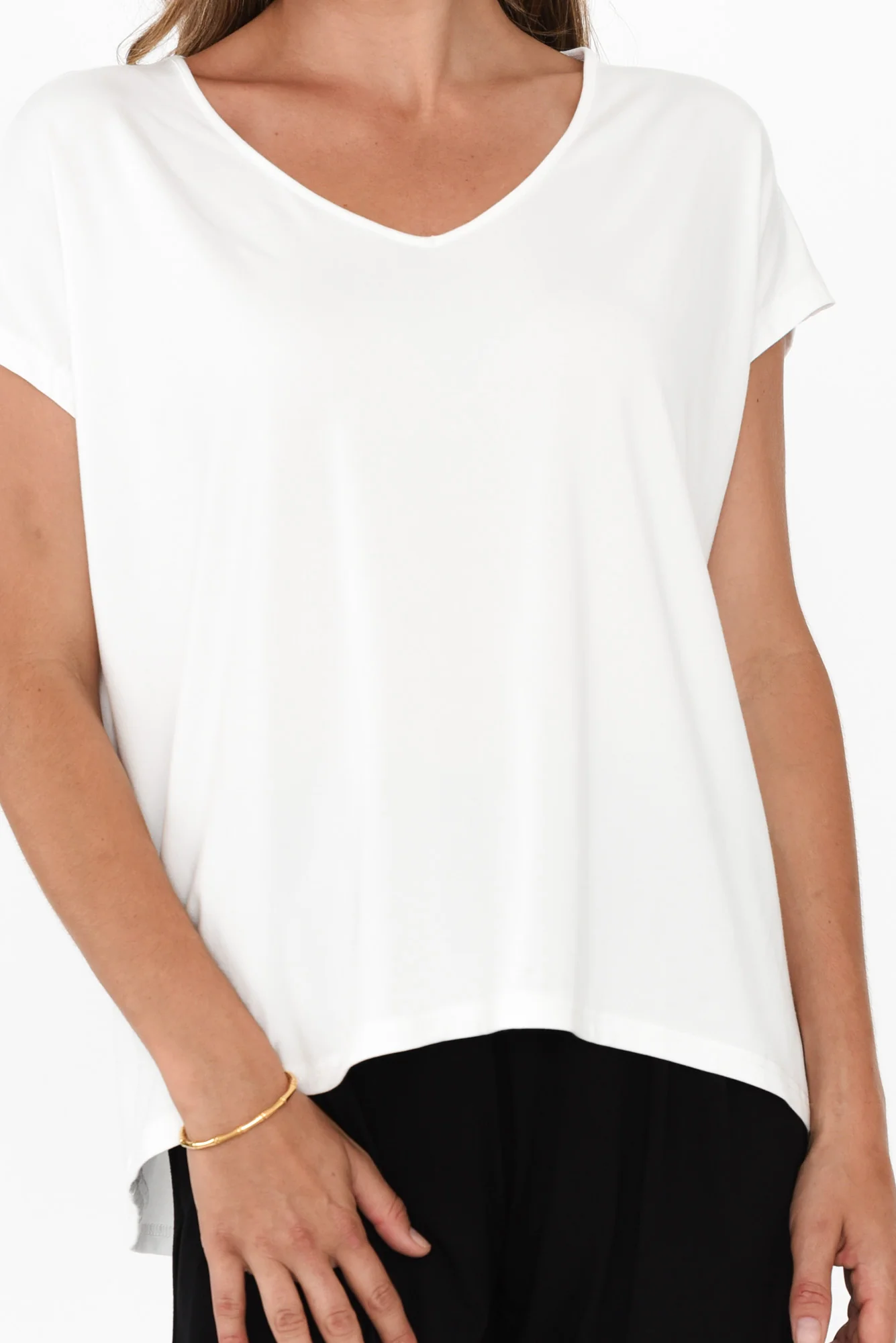 Jenner White V Neck Tee