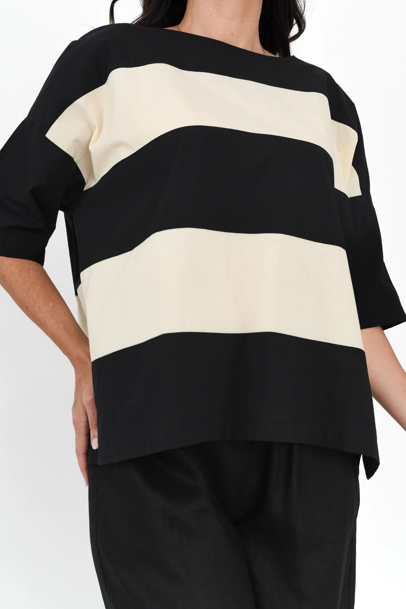 Balos Black Stripe Cotton Poplin Top
