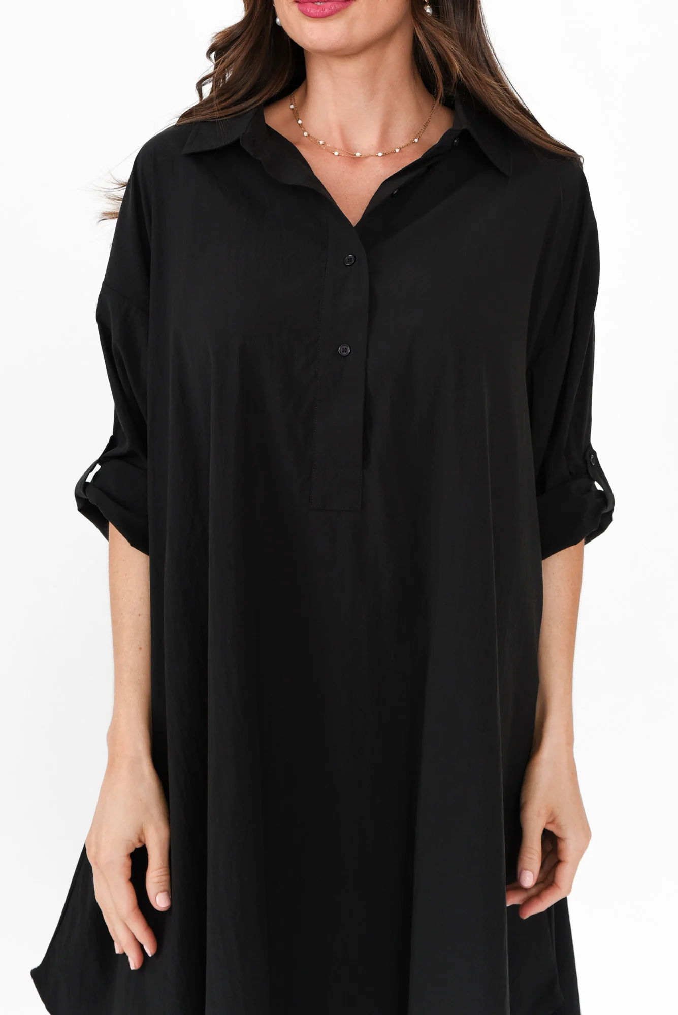Kasia Black Collared Shirt Dress