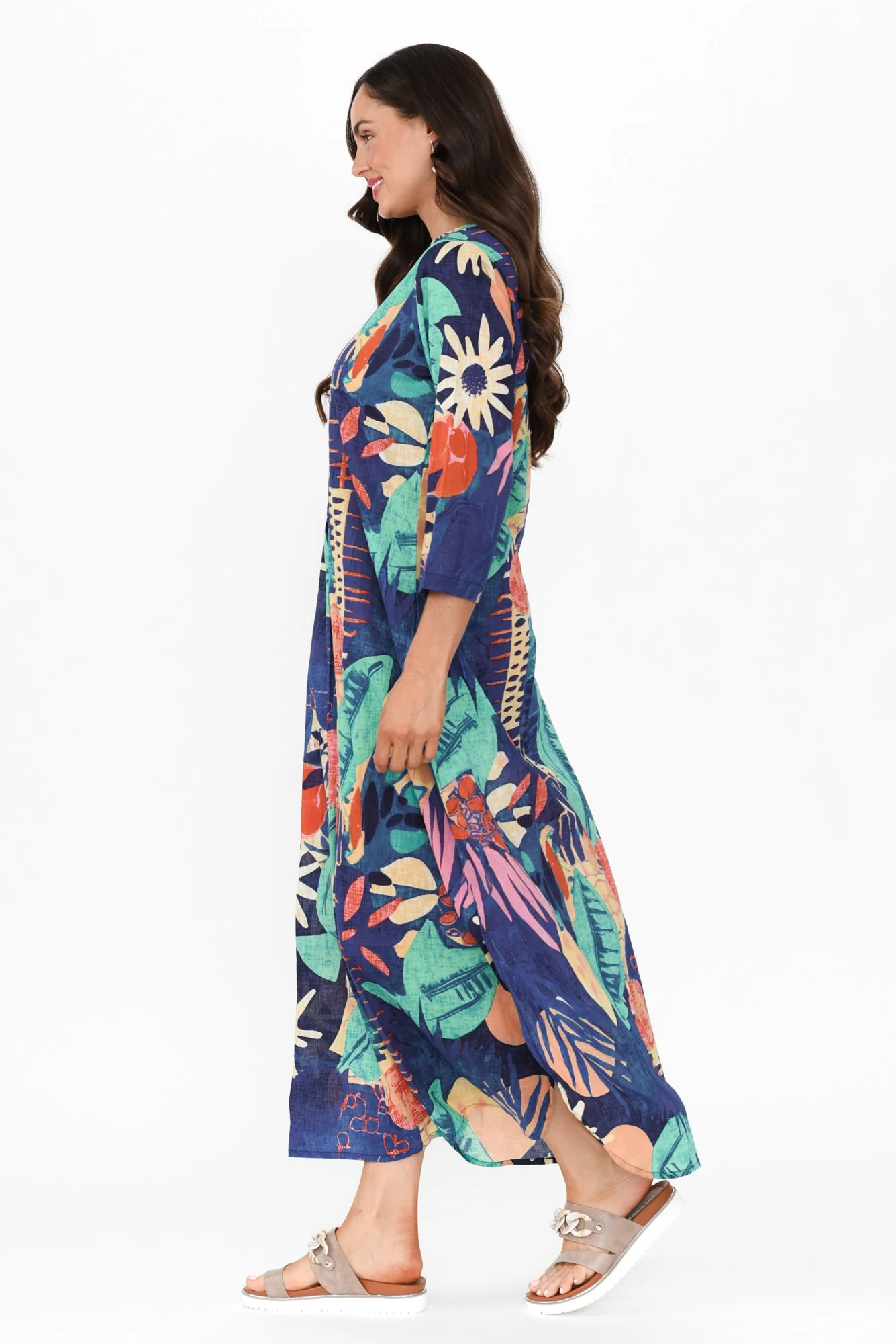 Apia Navy Geo Cotton Maxi Dress