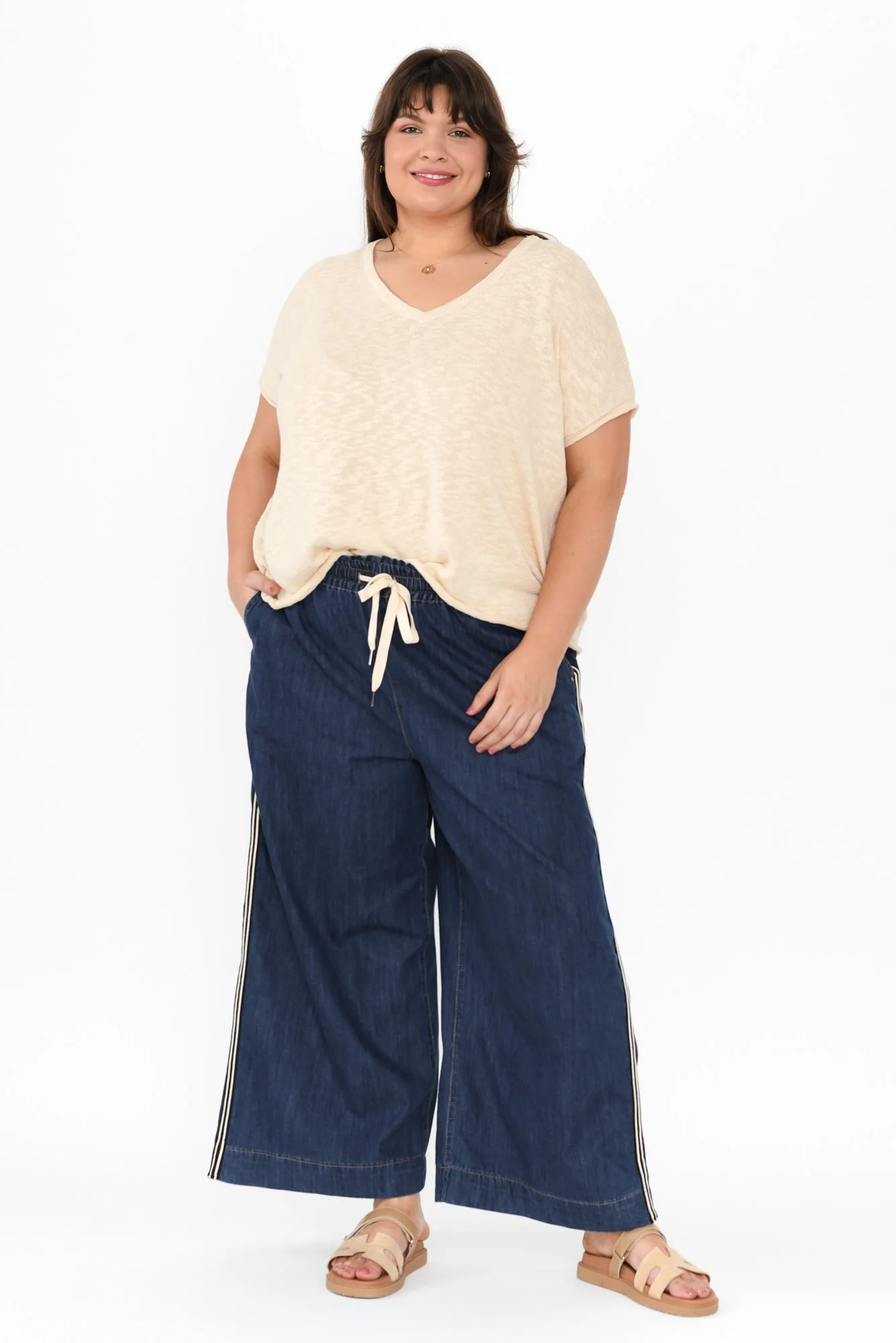 Greta Dark Denim Stripe Wide Leg Pants