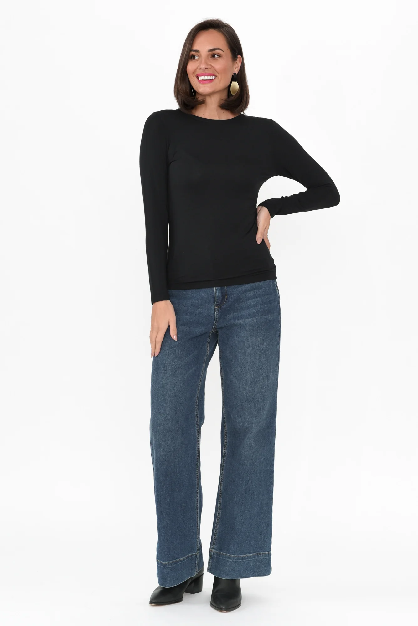 Black Micro Modal Long Sleeve Top