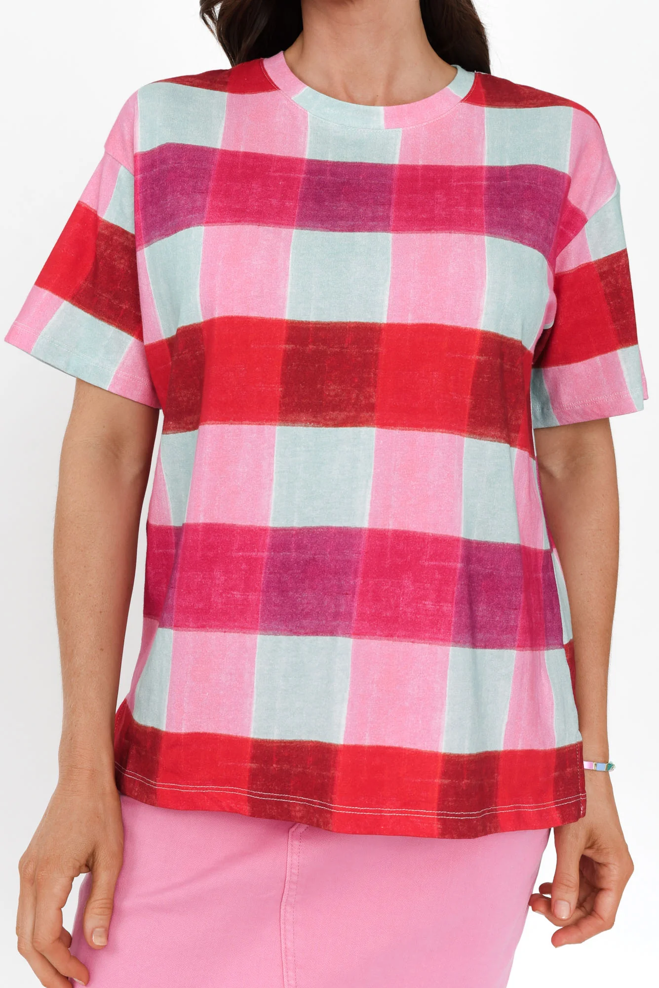 Monaco Pink Check Cotton Top