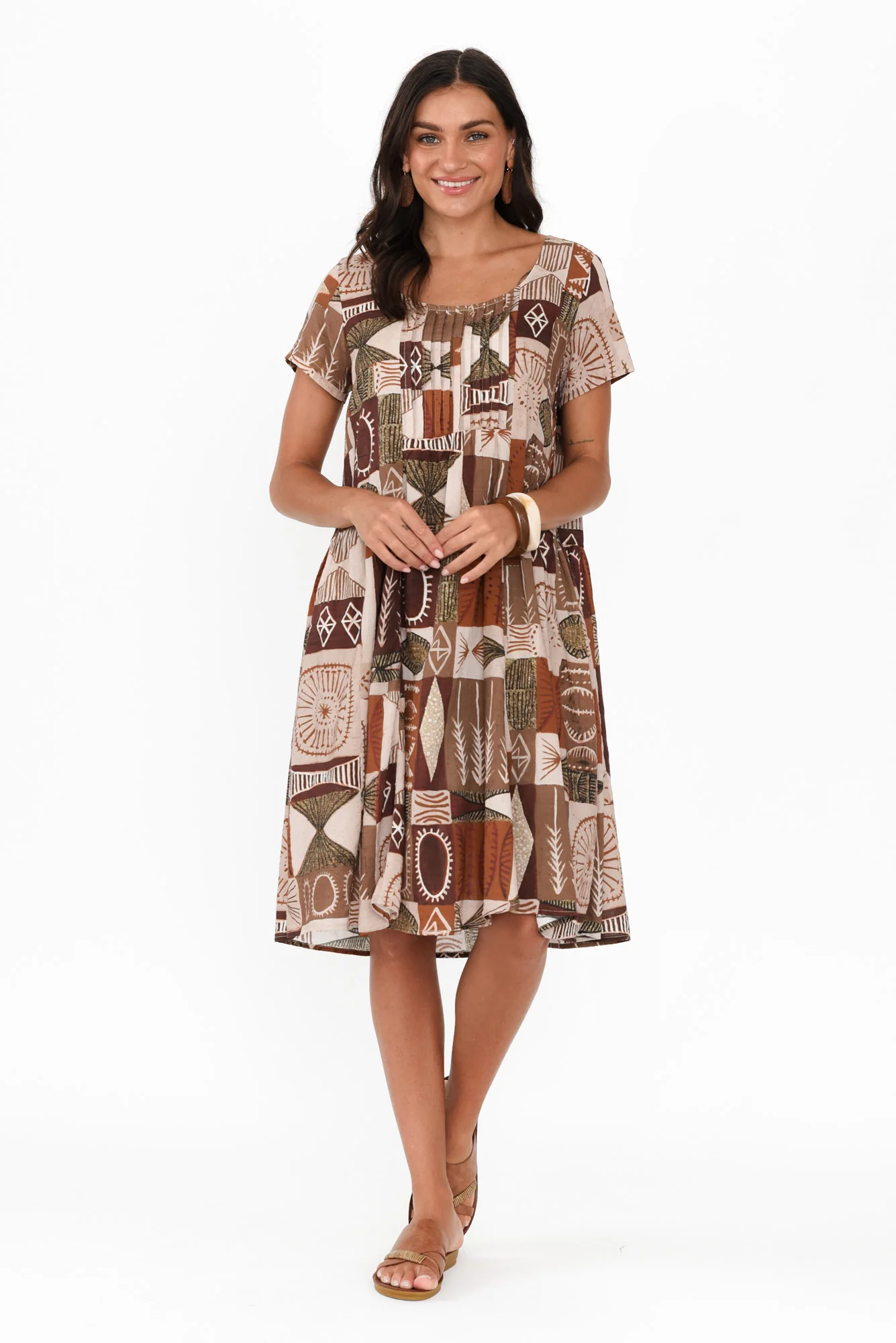Hanoi Mocha Mosaic Cotton Blend Dress