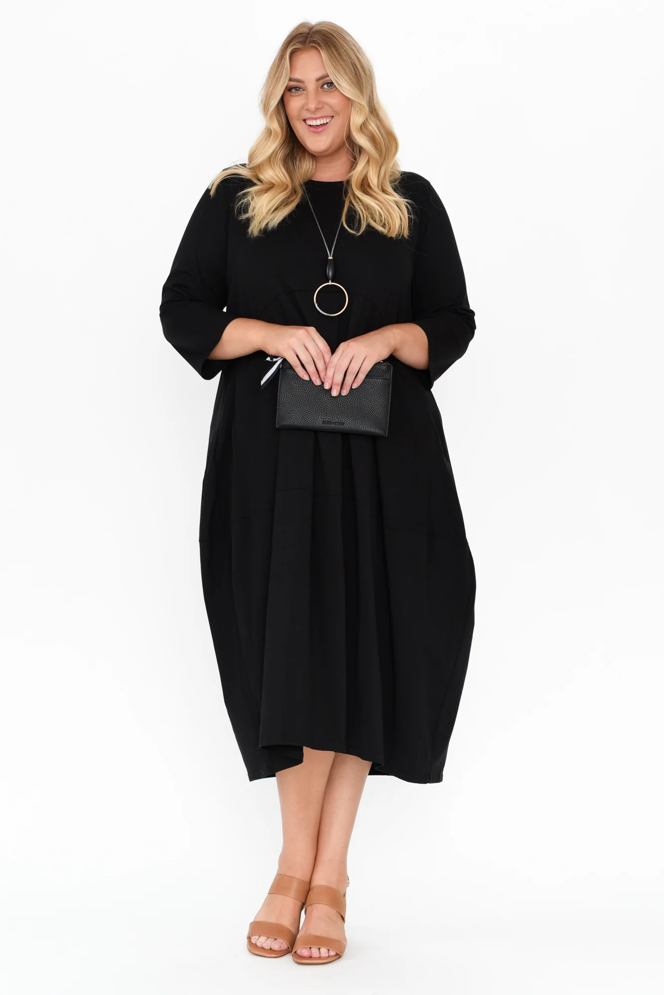 Marlyn Black Cotton Blend Balloon Dress