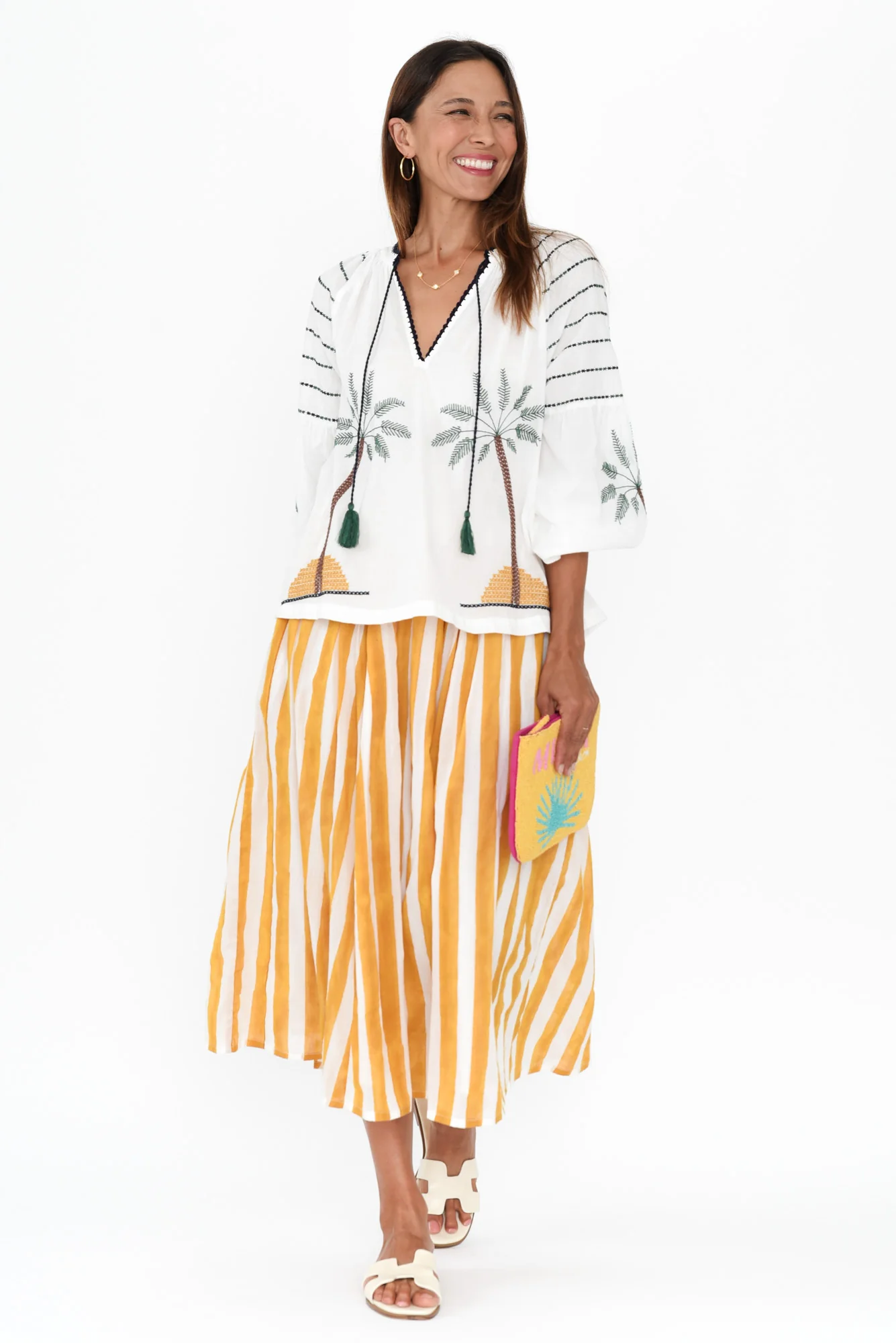 Elger White Palm Embroidered Cotton Shirt