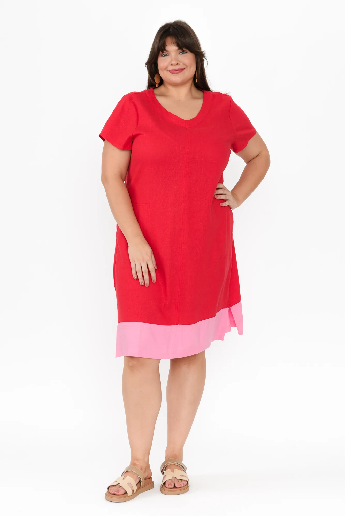 Elwood Red Splice Linen Blend Dress