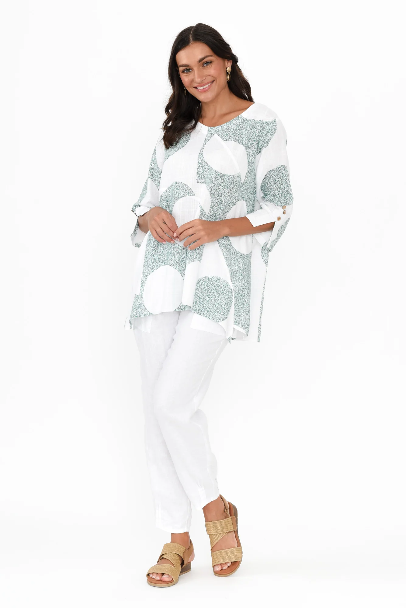Dina Green Speckle Linen Cotton Top