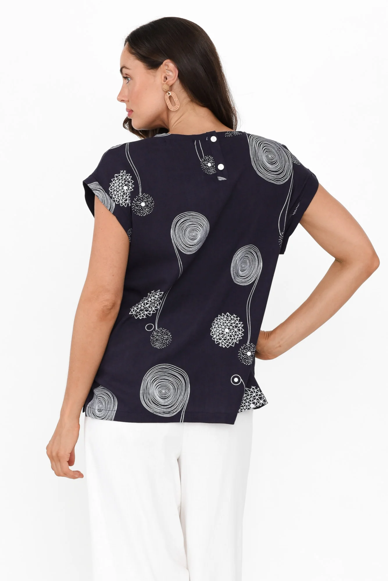 Alta Navy Swirl Linen Cotton Top