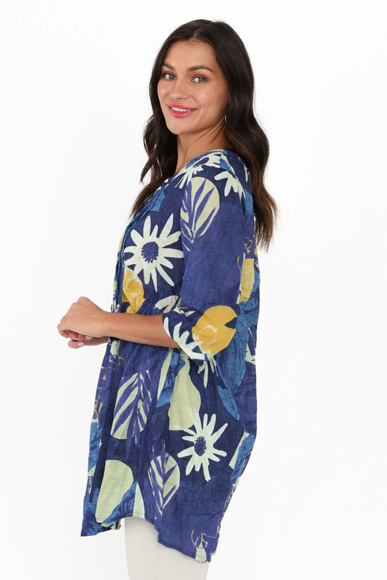 Indra Blue Abstract Cotton Tunic Top