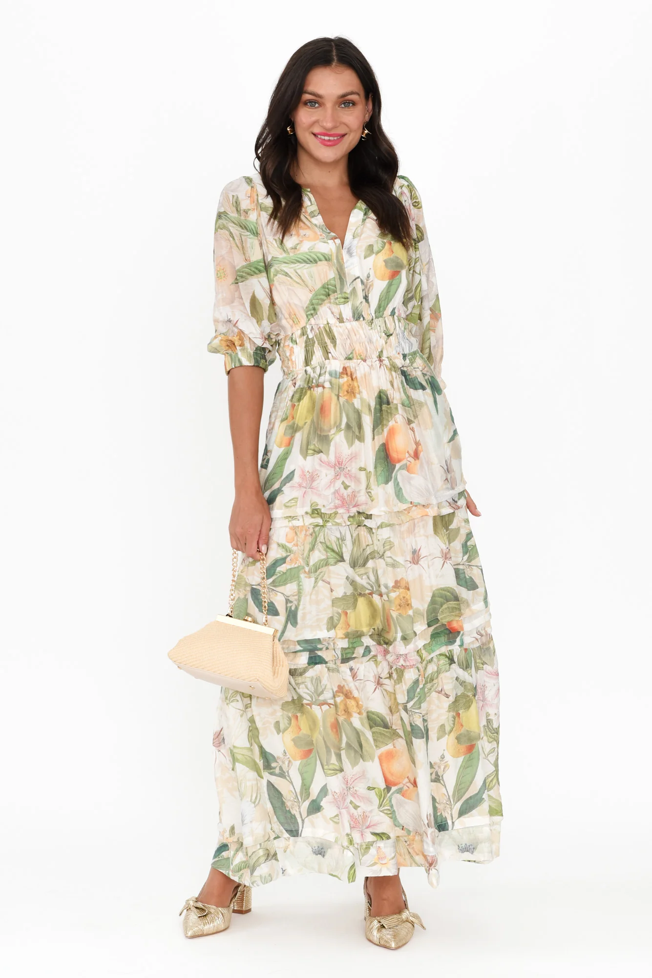 Eliana Natural Floral Tiered Dress