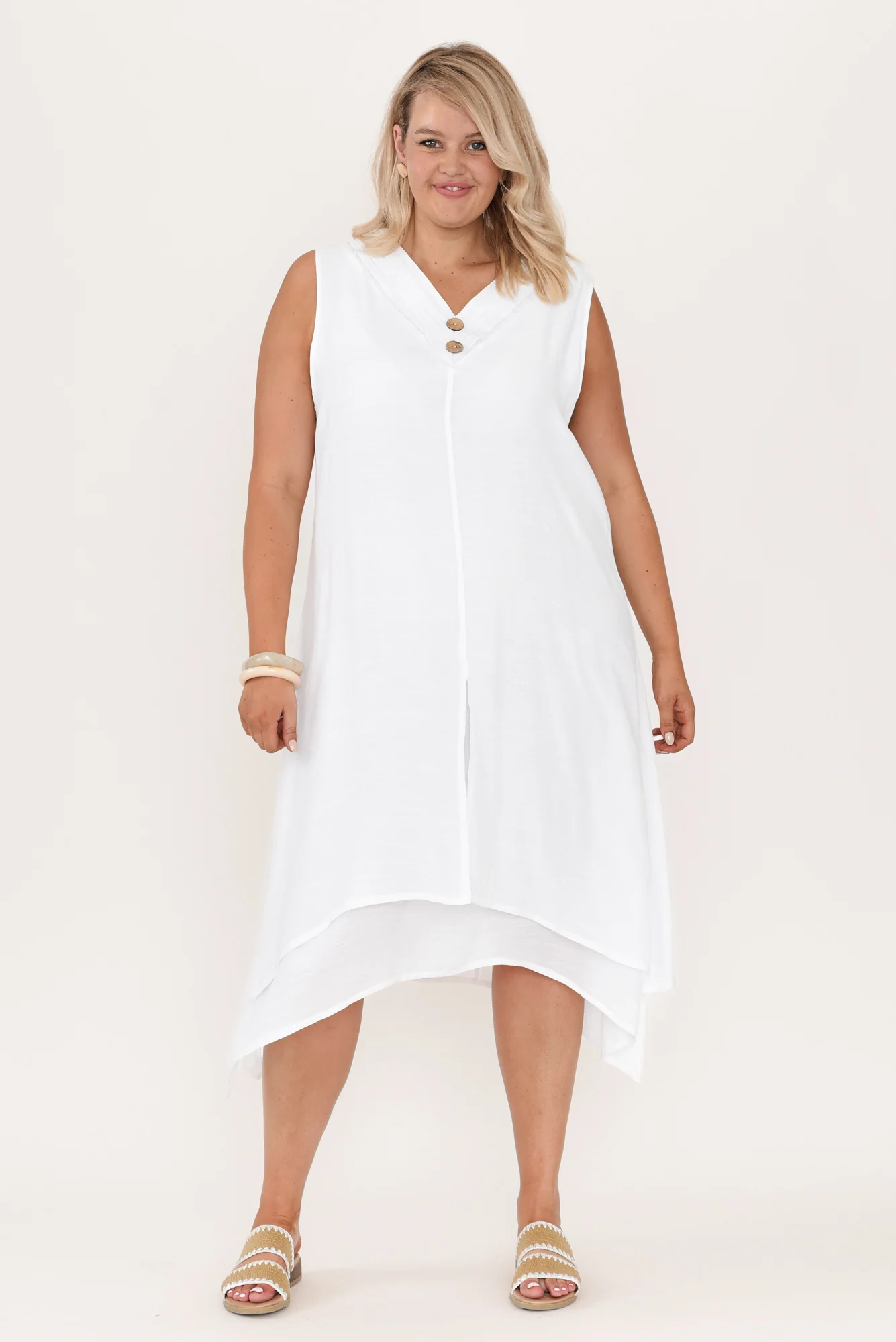 Gutha White Cotton Blend Layer Dress