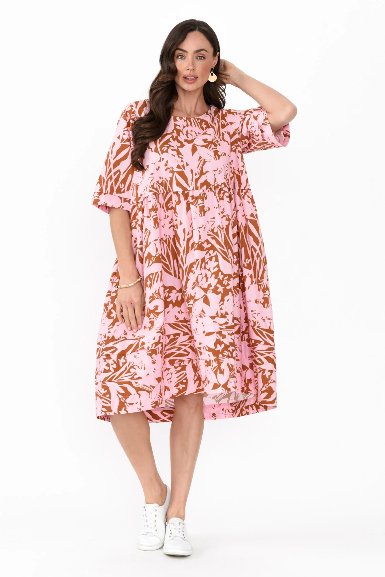 Kingsley Pink Geo Cotton Tiered Dress