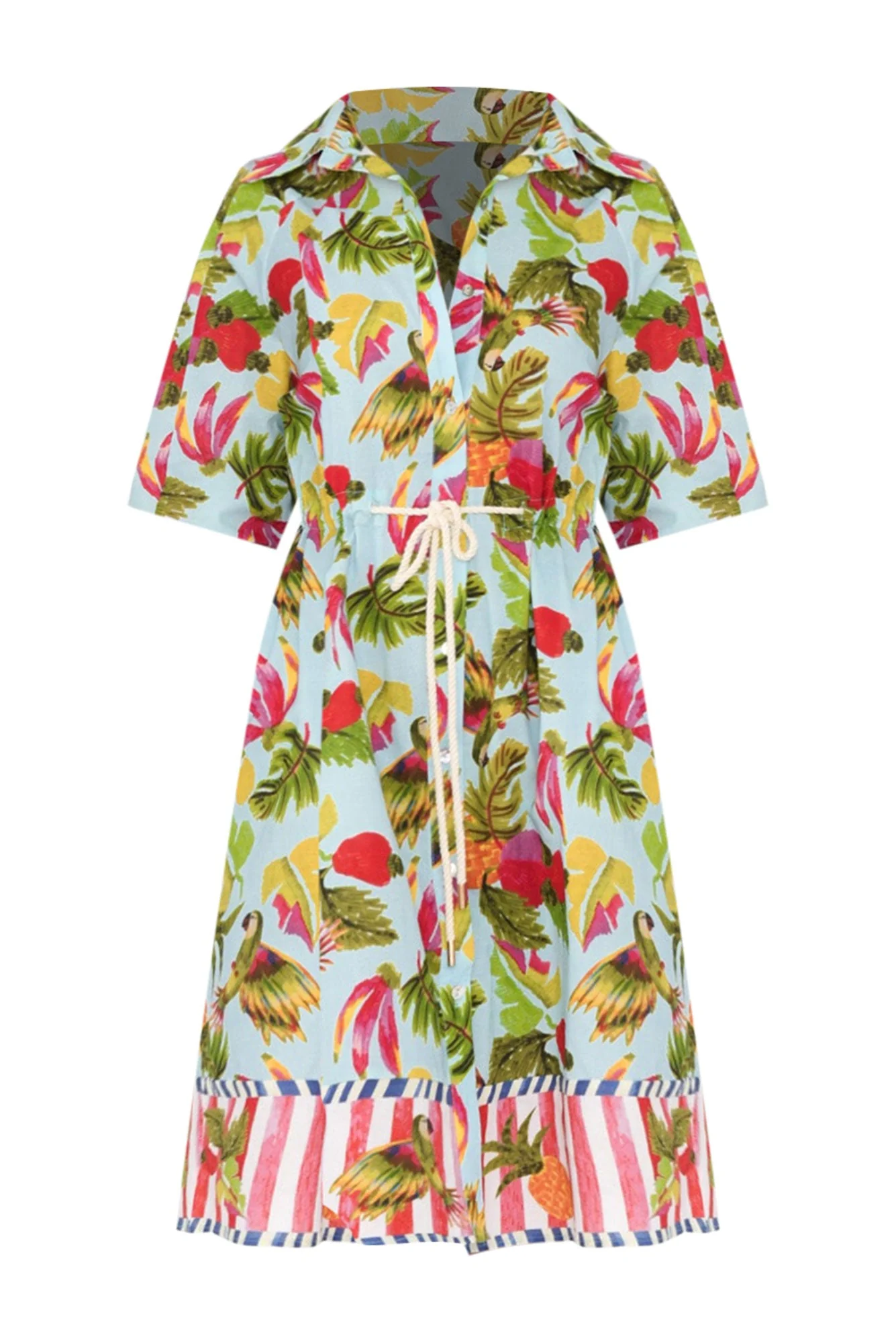 Kumo Blue Tropical Linen Cotton Dress