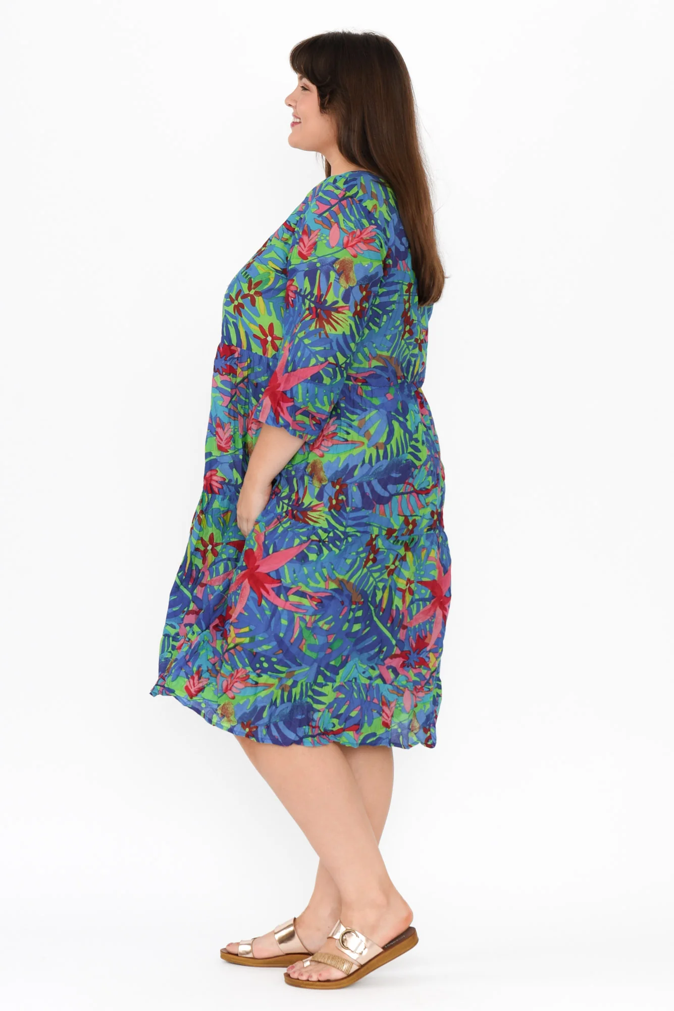 Milana Blue Leaf Crinkle Cotton Dress